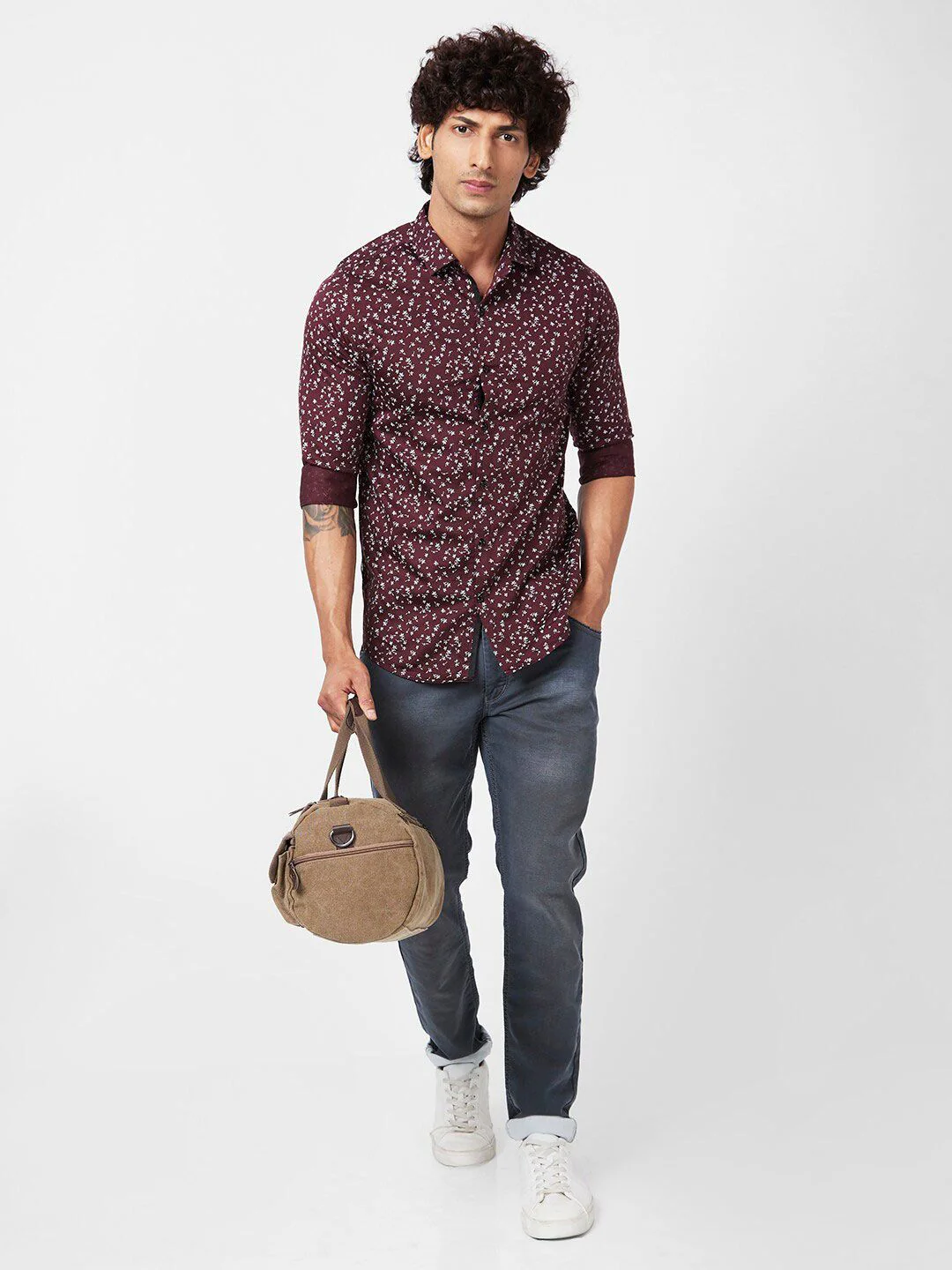 SPYKAR Slim Fit Floral Printed Opaque Satin Casual Shirt - Image 6