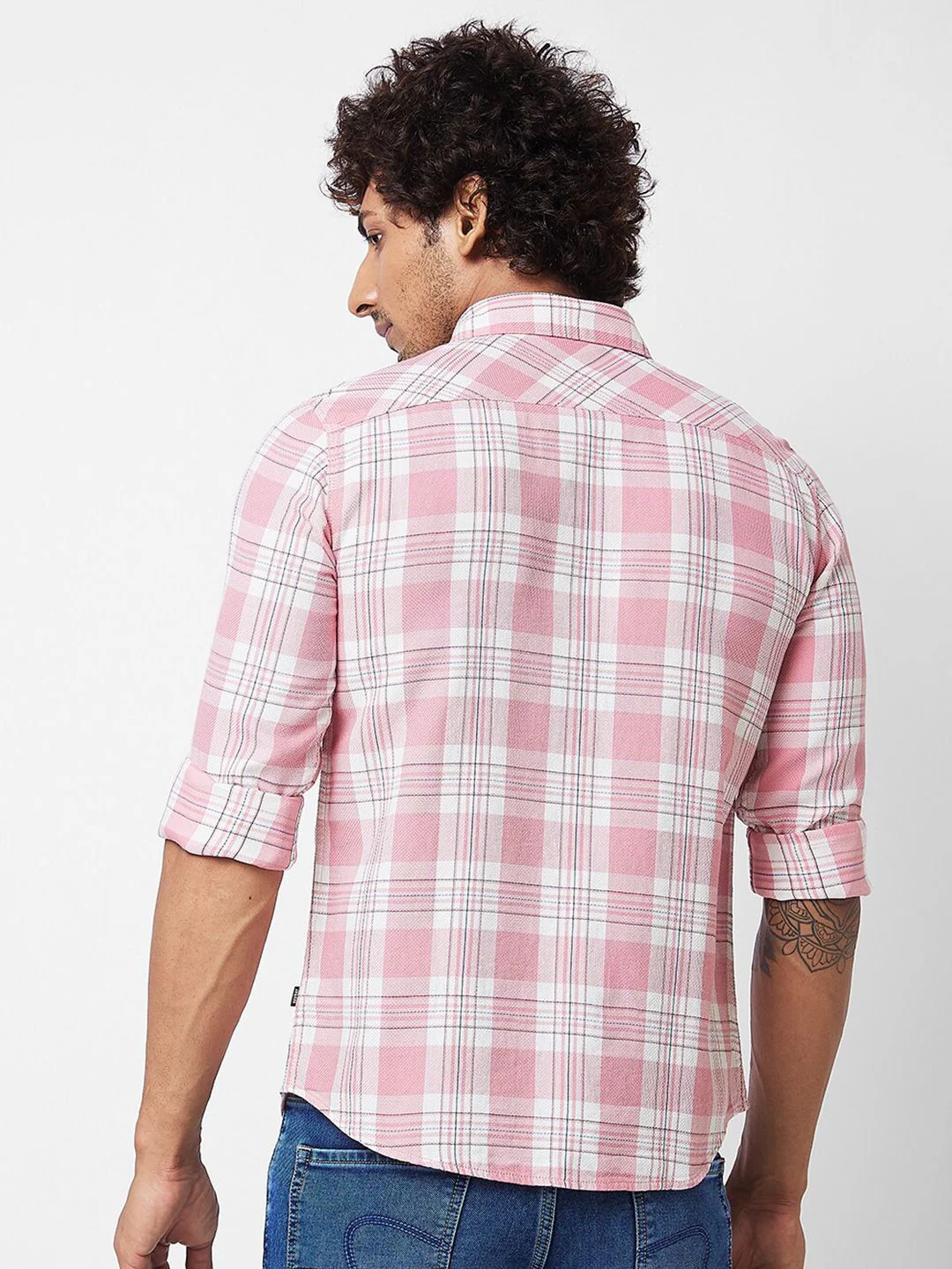 SPYKAR Spread Collar Long Sleeves Cotton Checked Casual Shirt - Image 5