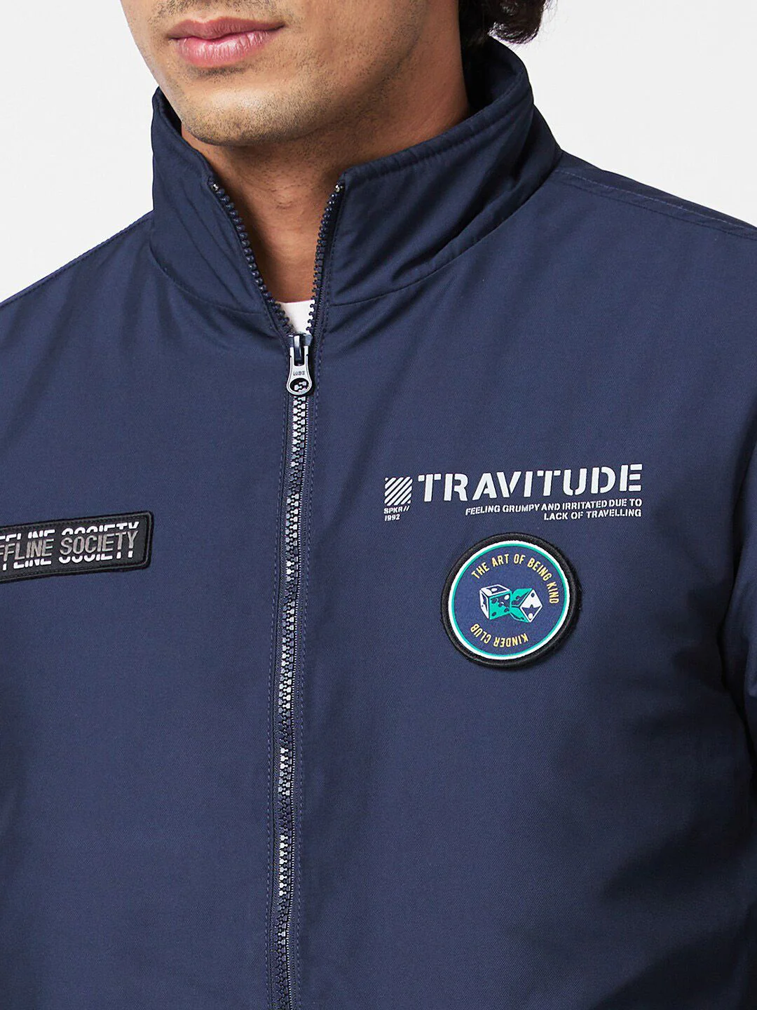 SPYKAR Stand Collar Bomber With Patchwork Jacket - Image 2