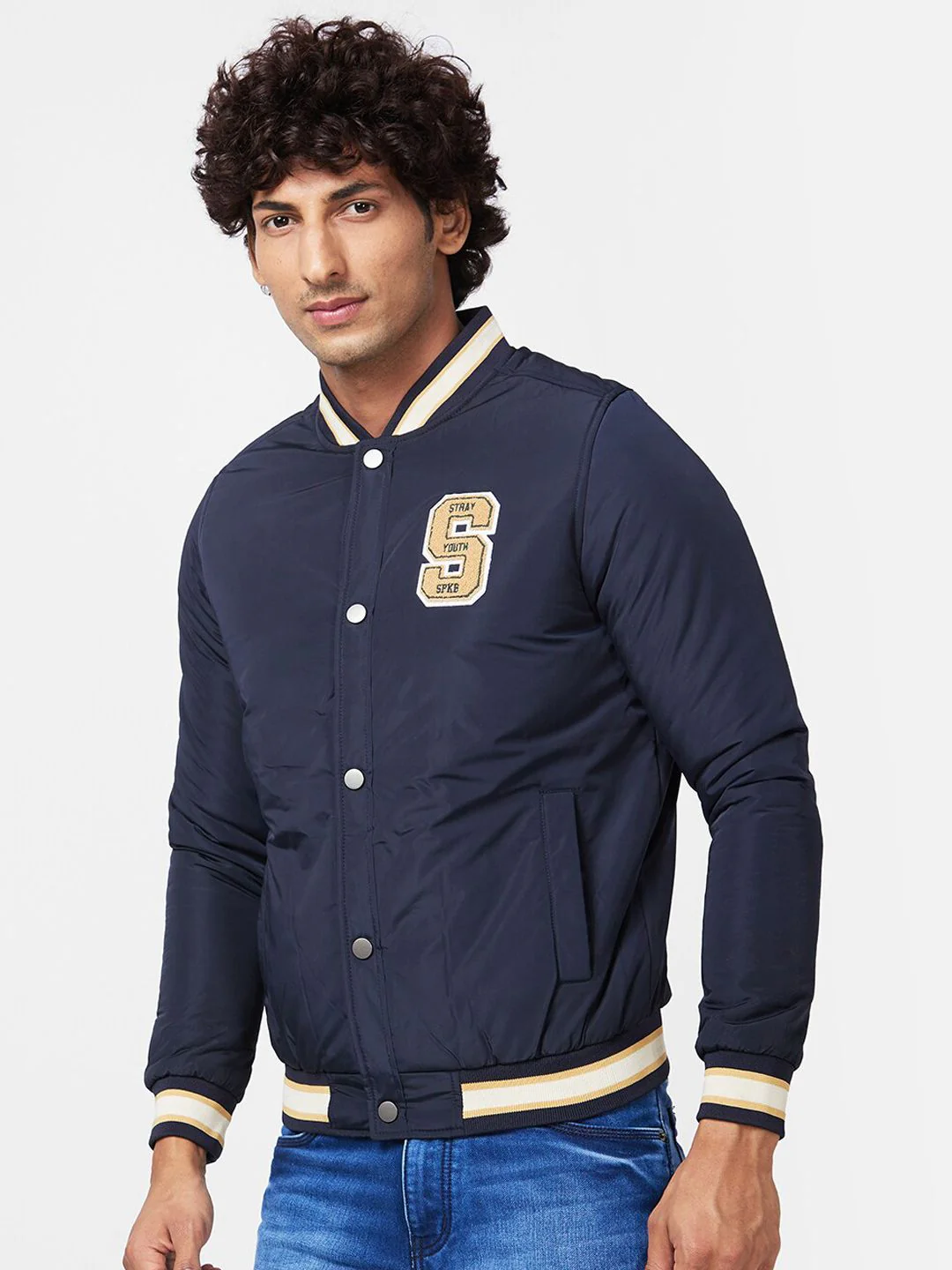 SPYKAR Stand Collar Bomber With Patchwork Jacket - Image 3