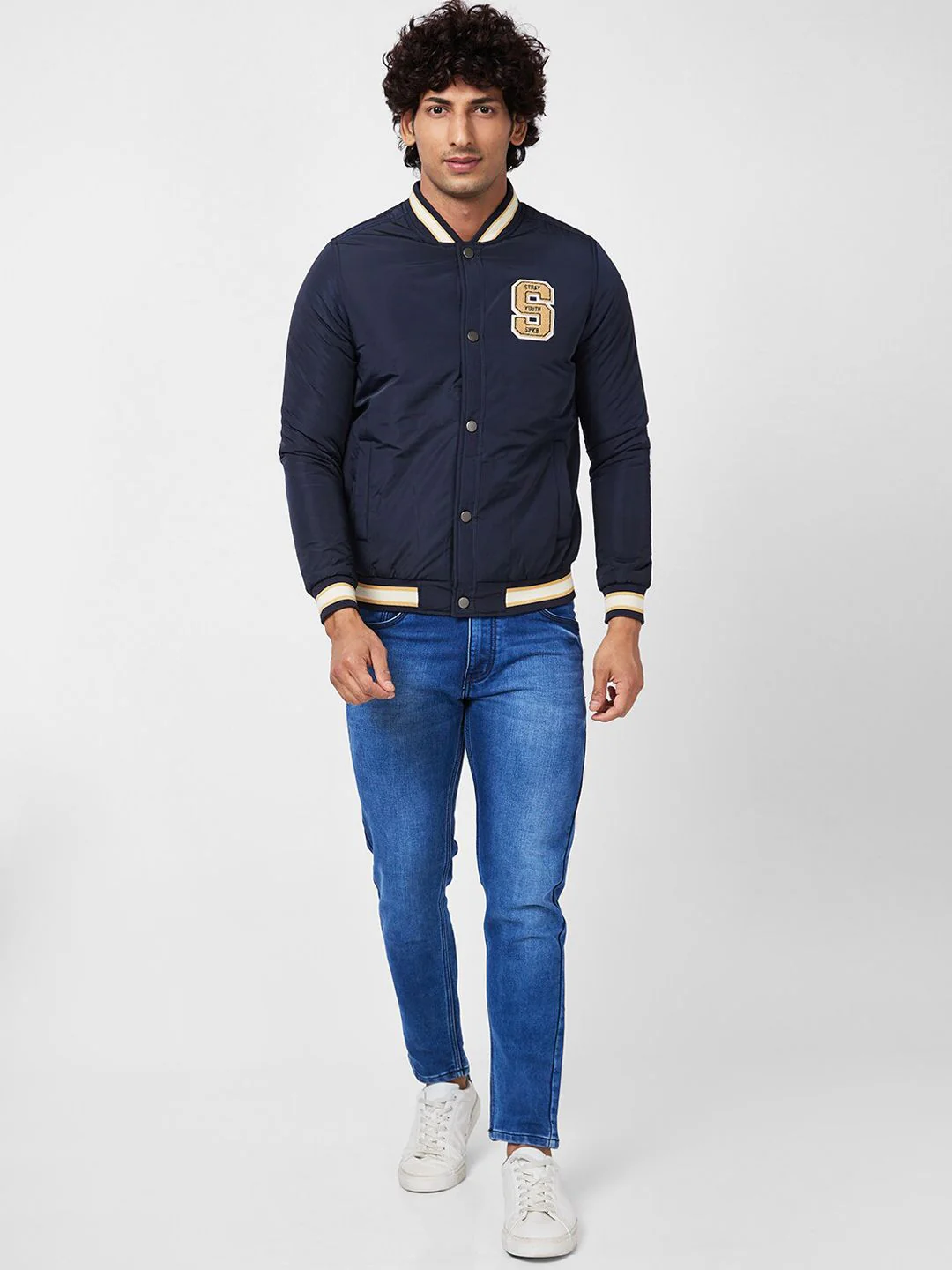SPYKAR Stand Collar Bomber With Patchwork Jacket - Image 4