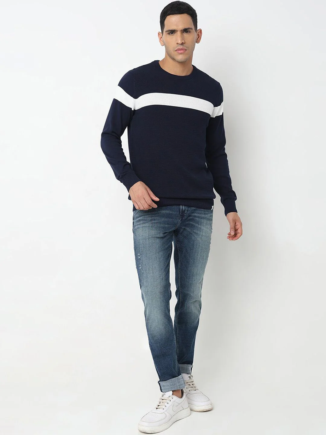SPYKAR Striped Round Neck Cotton Pullover Sweater - Image 6