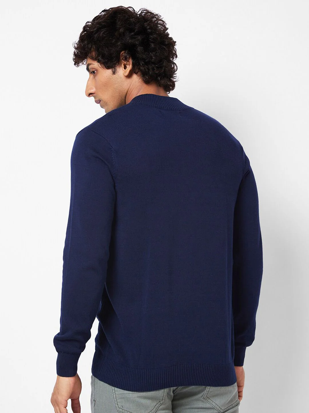 SPYKAR Striped Self Design Mock Collar Half Zipper Ribbed Cotton Pullover Sweater - Image 5