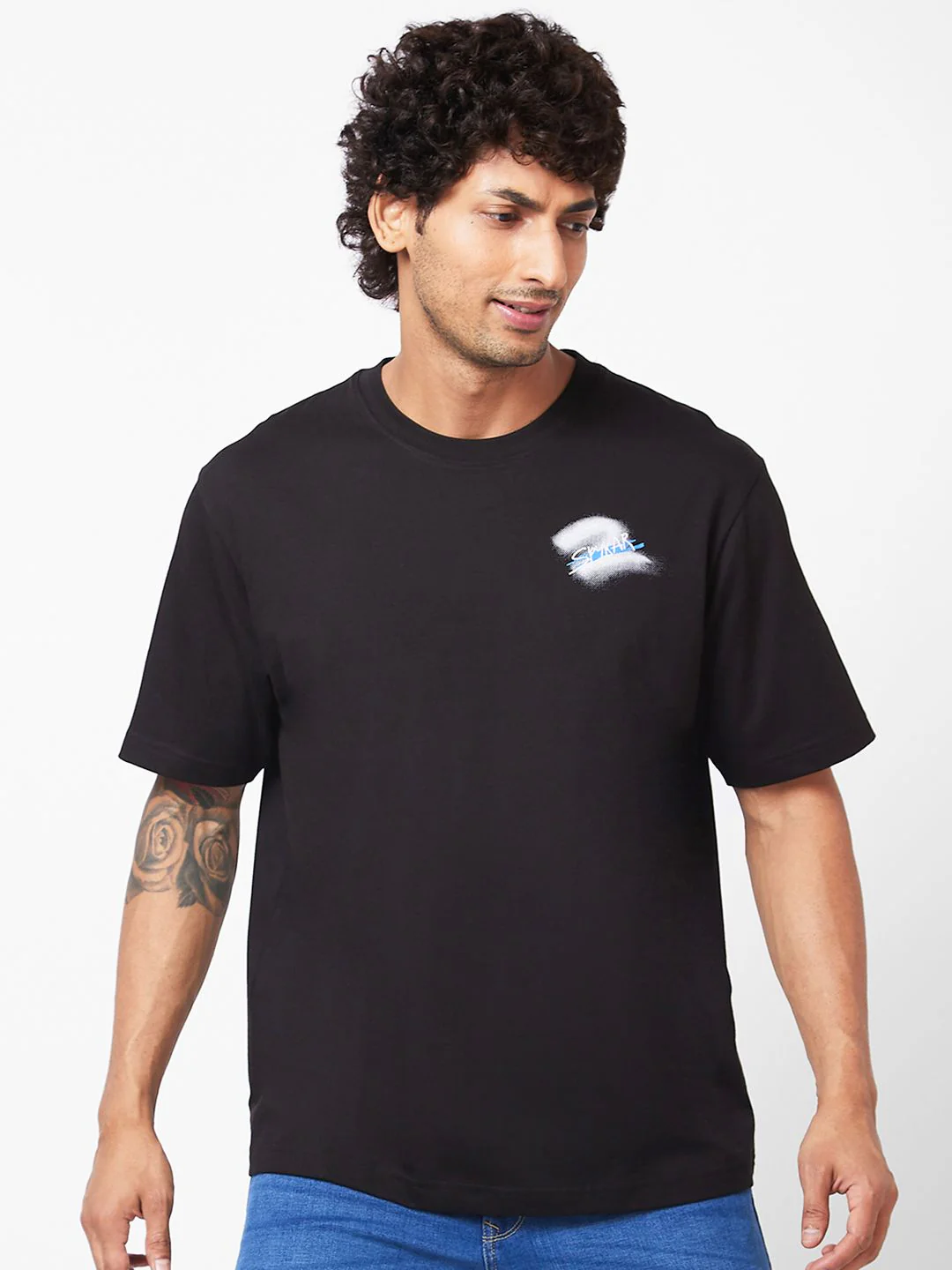 SPYKAR Typography Printed Relaxed Fit Drop-Shoulder Sleeves Casual T-shirt - Image 3