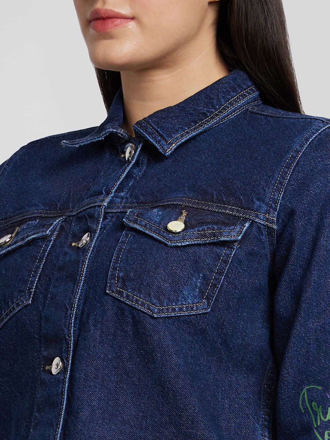 SPYKAR Women Washed Crop Denim Jacket - Image 2