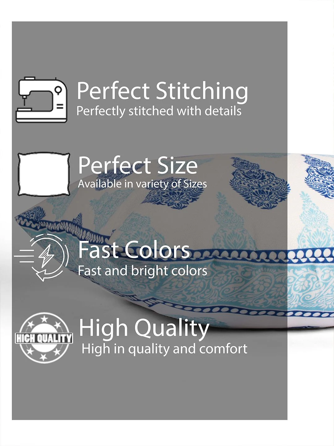 STITCHNEST Blue & White 5 Pieces Ethnic Motifs Square Cushion Covers - Image 4