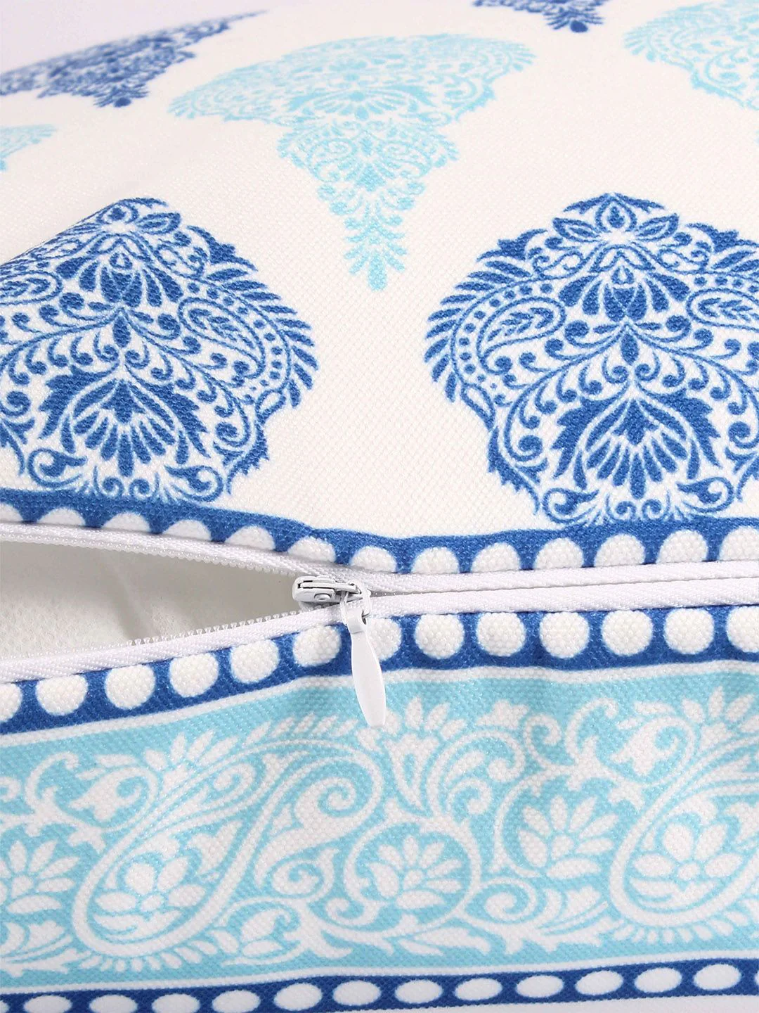 STITCHNEST Blue & White 5 Pieces Ethnic Motifs Square Cushion Covers - Image 5
