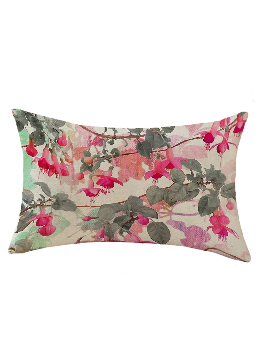 STITCHNEST Green & Pink Set of 2 Floral Rectangle Cushion Covers - Image 3