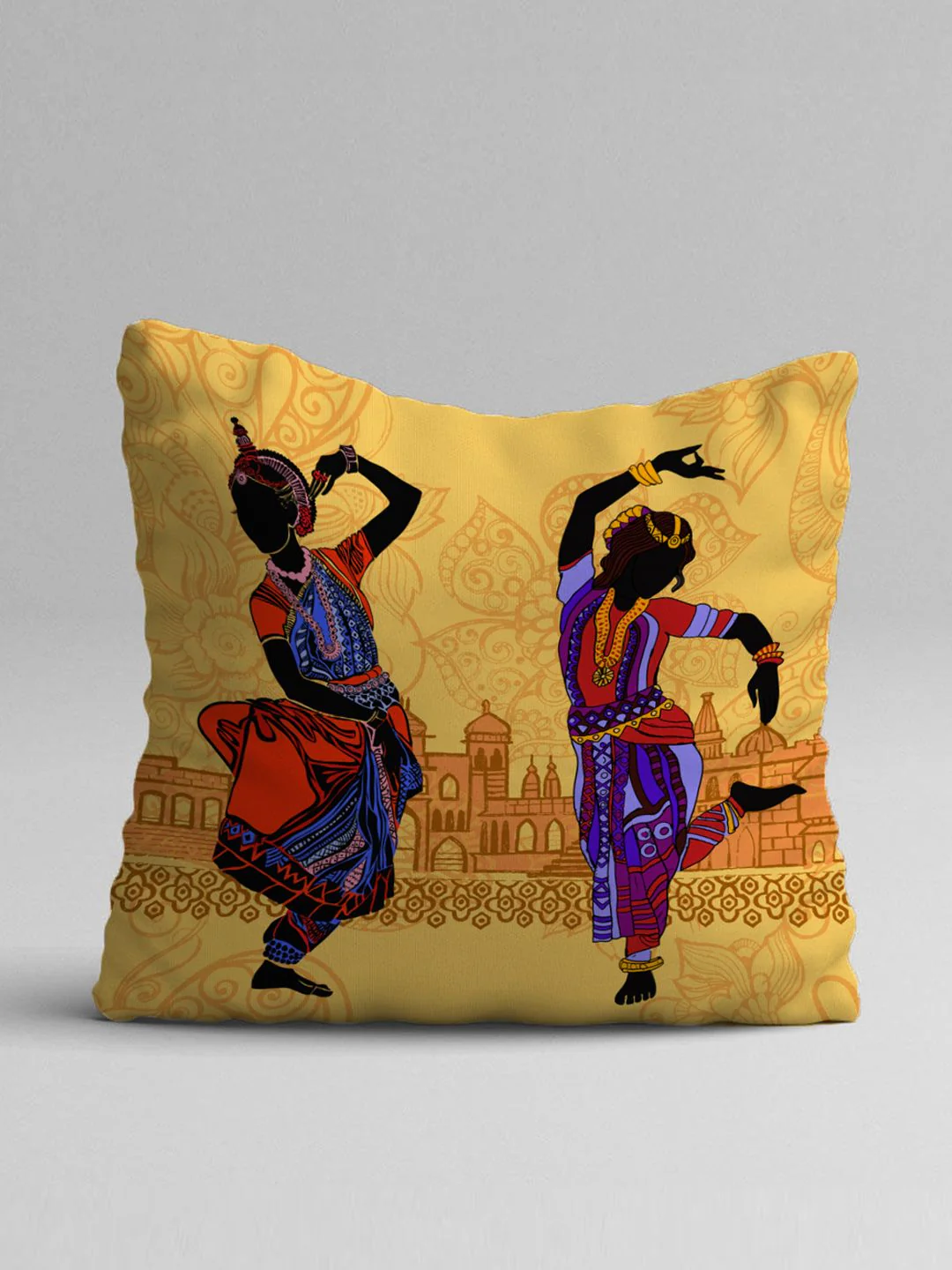 STITCHNEST Set of 2 Yellow & Black Set of 2 Ethnic Motifs Square Cushion Covers - Image 2