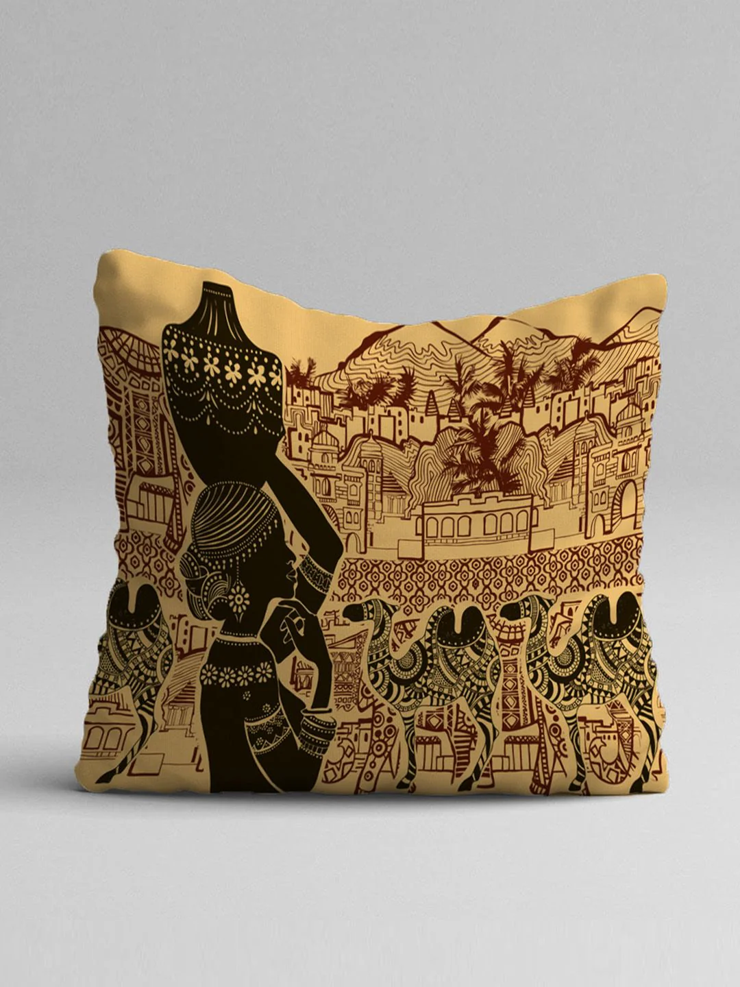 STITCHNEST Yellow & Purple Set of 5 Ethnic Motifs Square Cushion Covers - Image 3