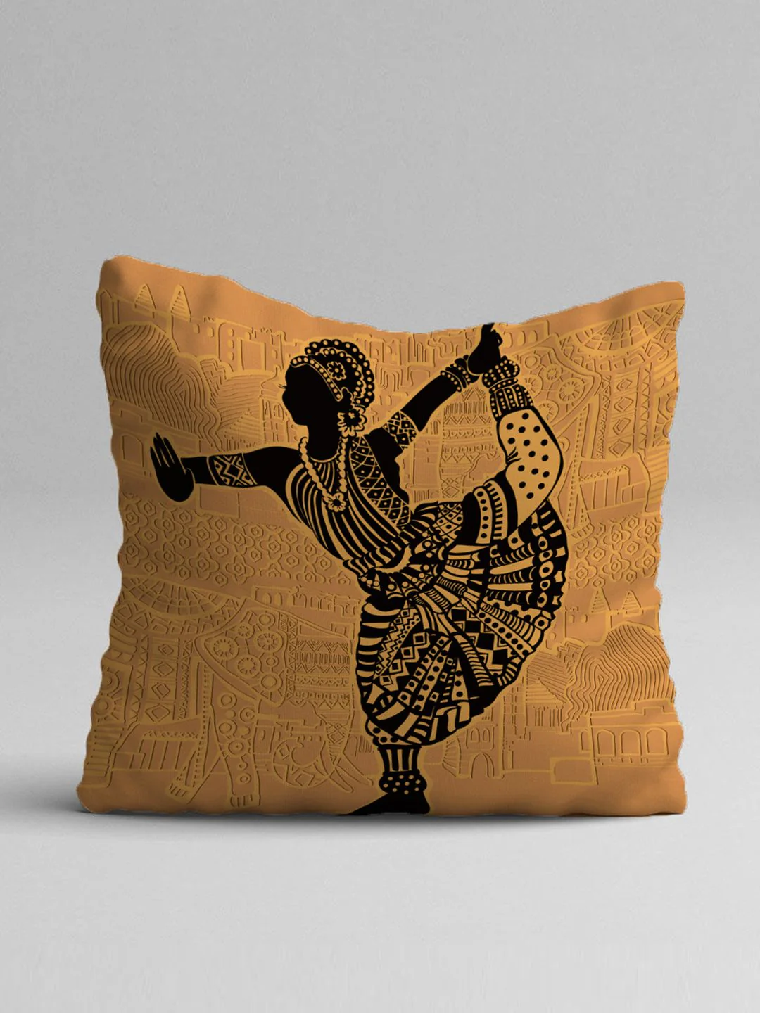 STITCHNEST Yellow & Purple Set of 5 Ethnic Motifs Square Cushion Covers - Image 4