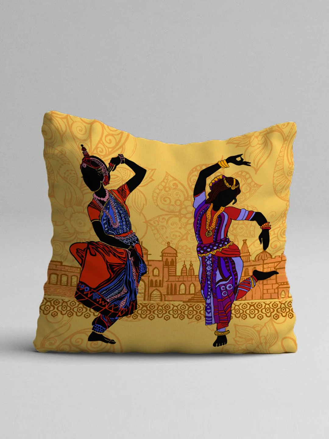 STITCHNEST Yellow & Purple Set of 5 Ethnic Motifs Square Cushion Covers - Image 5