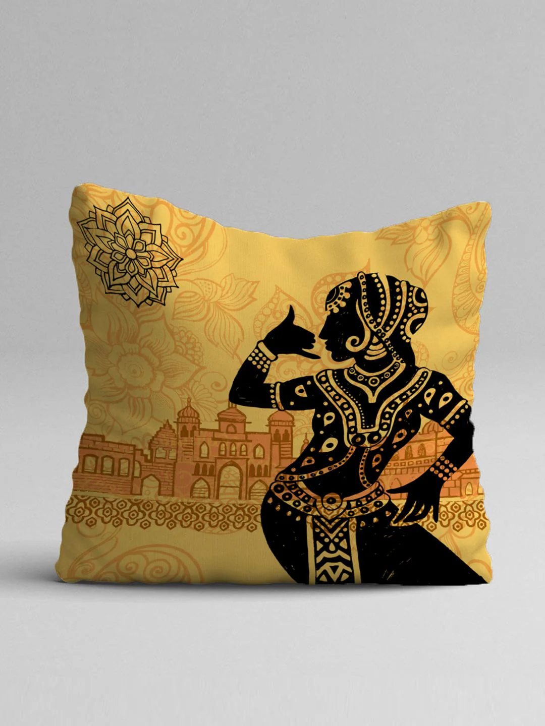 STITCHNEST Yellow & Purple Set of 5 Ethnic Motifs Square Cushion Covers - Image 6