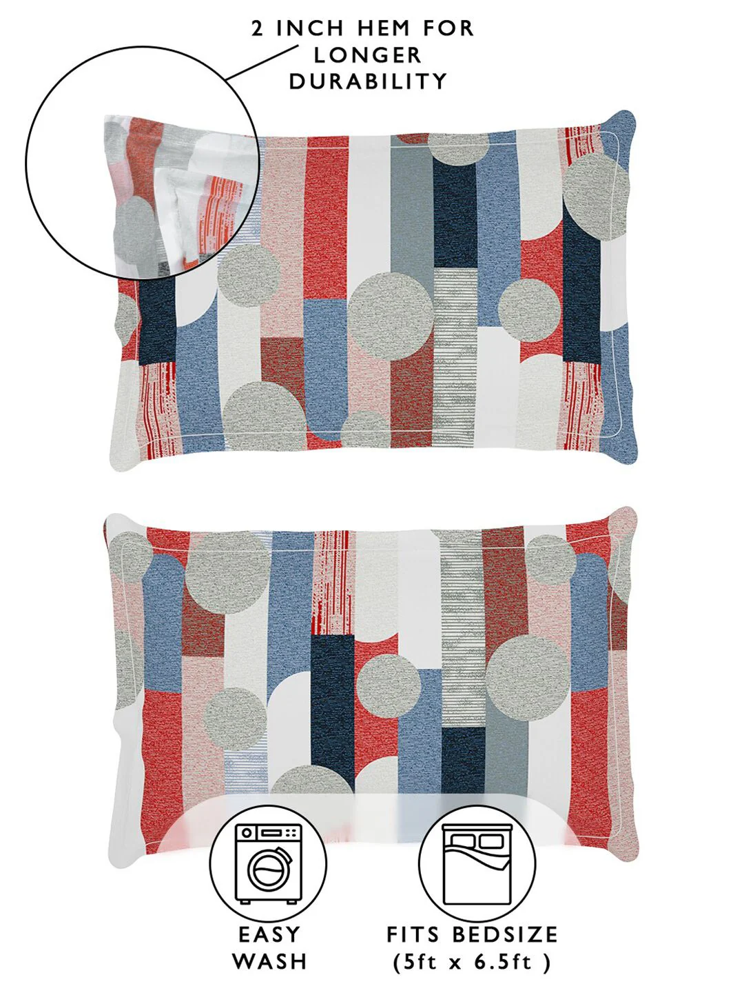 Story@home Grey & Red Geometric 180 TC Queen Bedsheet with 2 Pillow Covers - Image 5