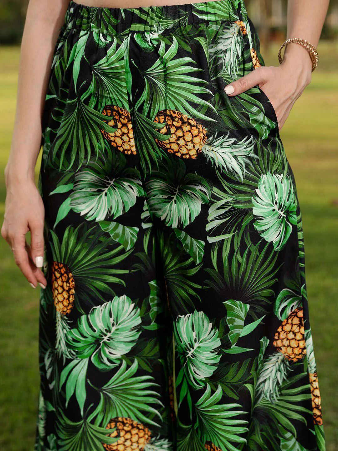 STREET 9 Black & Green Printed Top & Palazzo - Image 3