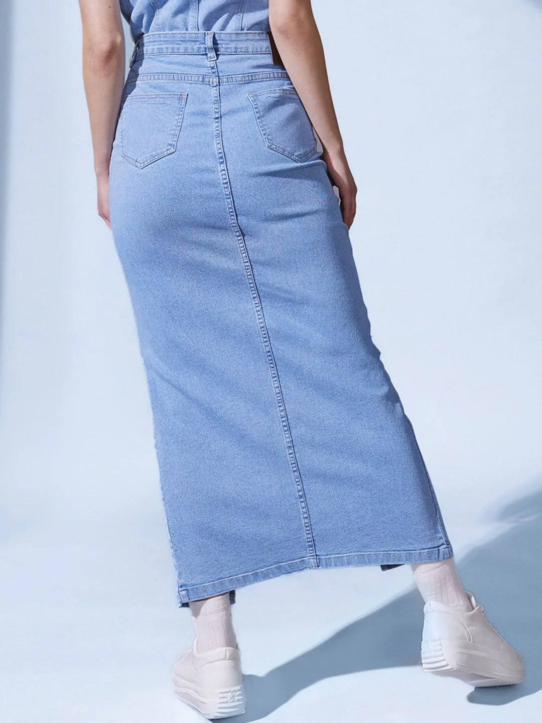 STREET 9 Blue Denim Pencil Midi Skirts - Image 3
