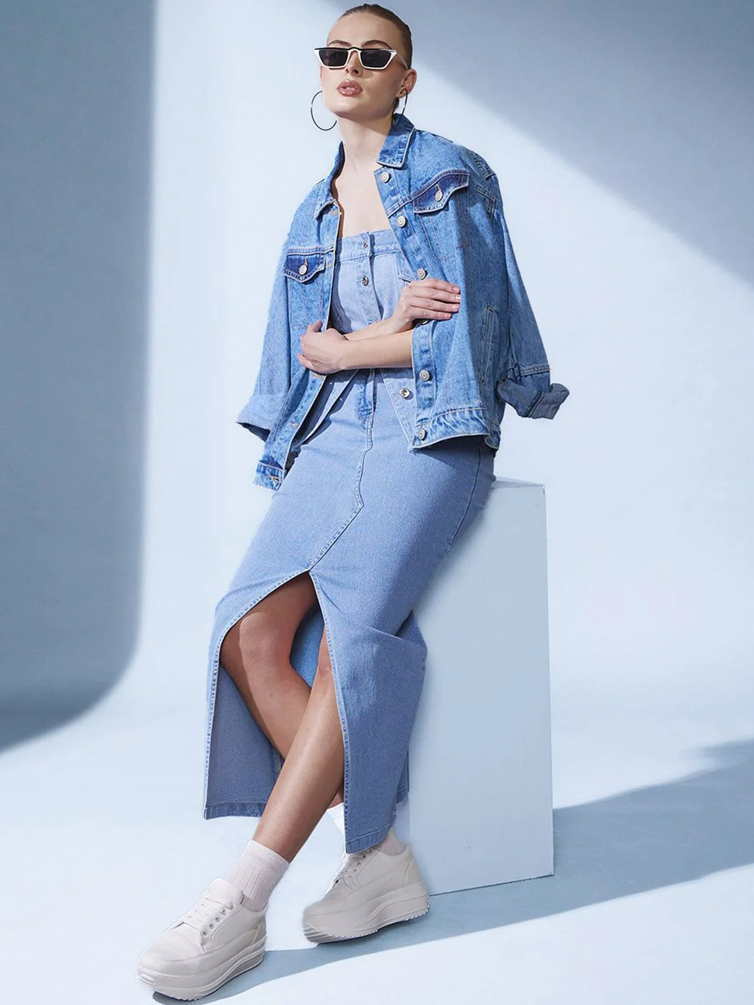 STREET 9 Blue Denim Pencil Midi Skirts - Image 5