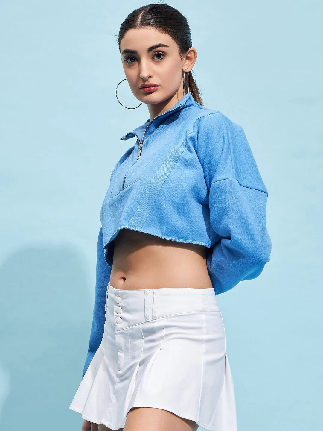 STREET 9 Blue Mock Collar Crop Boxy Sweatshirt - Image 3
