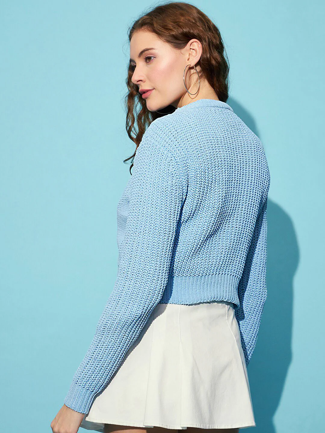STREET 9 Blue Ribbed Acrylic Crop Pullover Sweater - Image 5