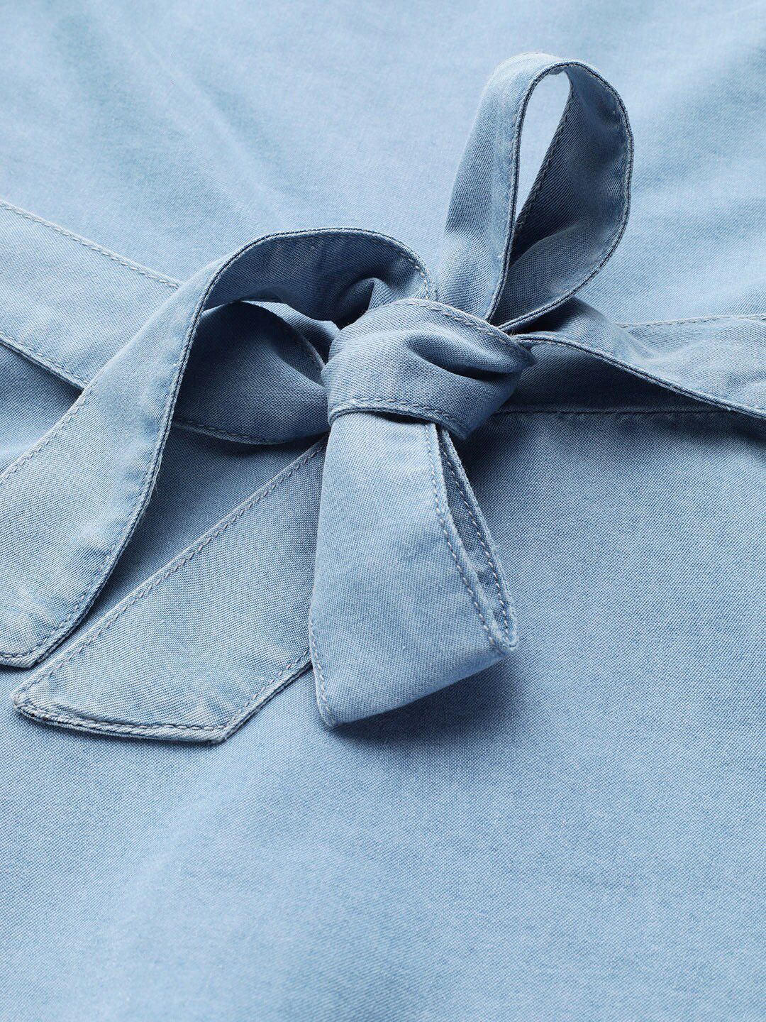 STREET 9 Blue Solid One Shoulder Indigo Pure Cotton Denim Regular Top With Belt - Image 2