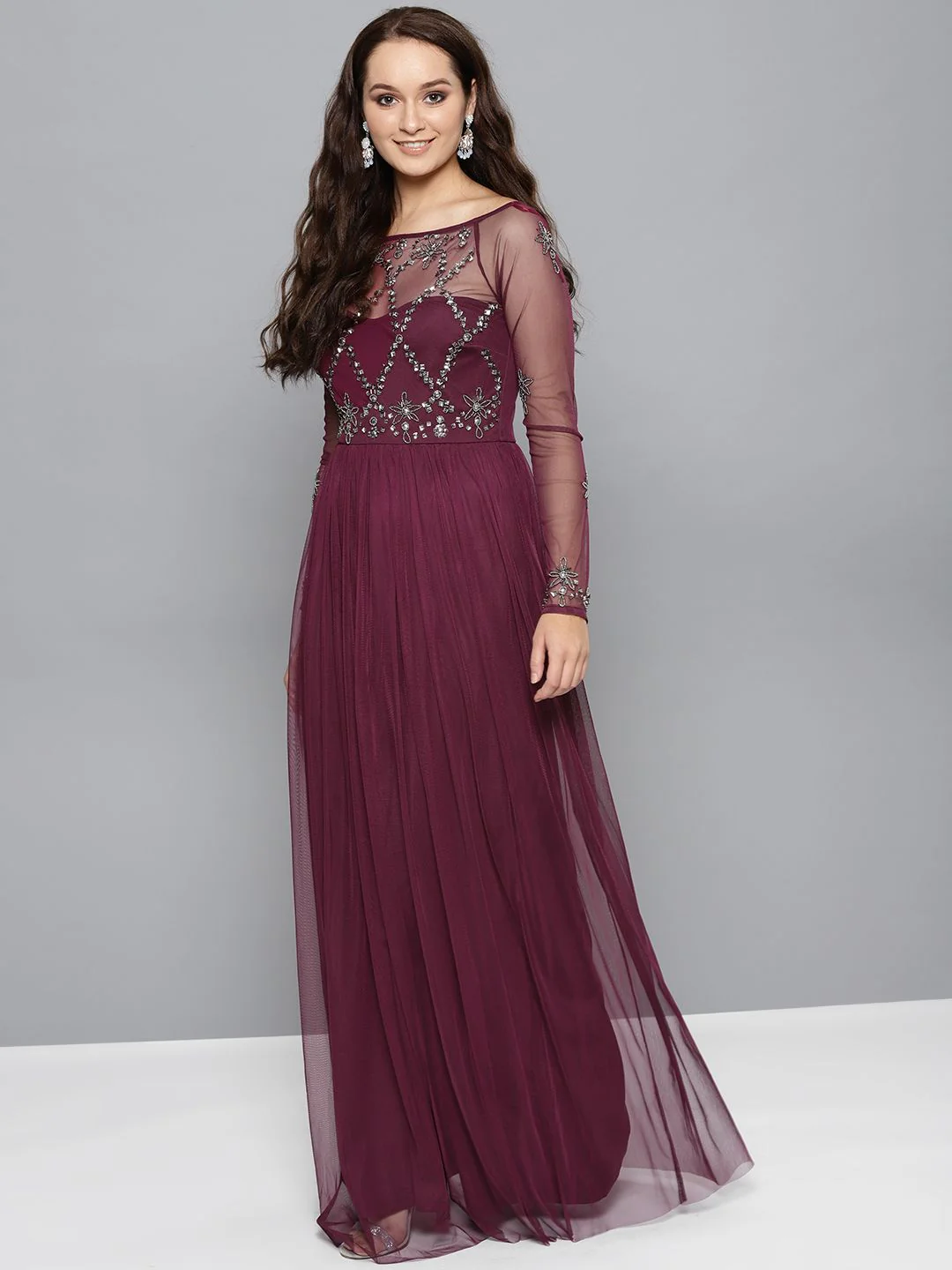 STREET 9 Burgundy Embellished Detail Maxi Dress - Image 5
