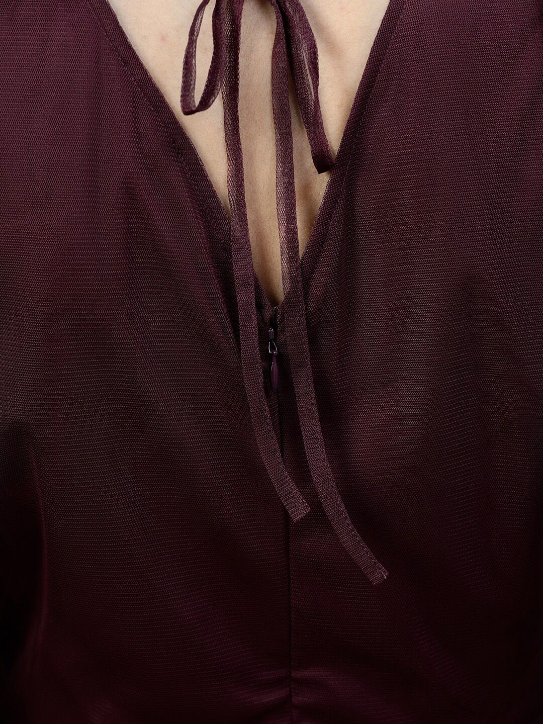 STREET 9 Burgundy Embellished Net Peplum Top - Image 9