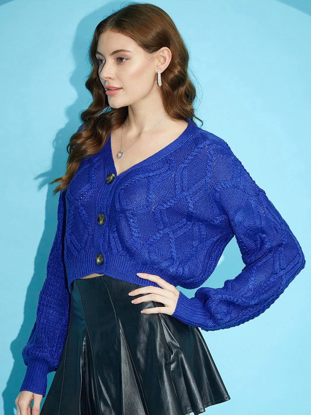 STREET 9 Cable Knit Crop Acrylic Cardigan - Image 3