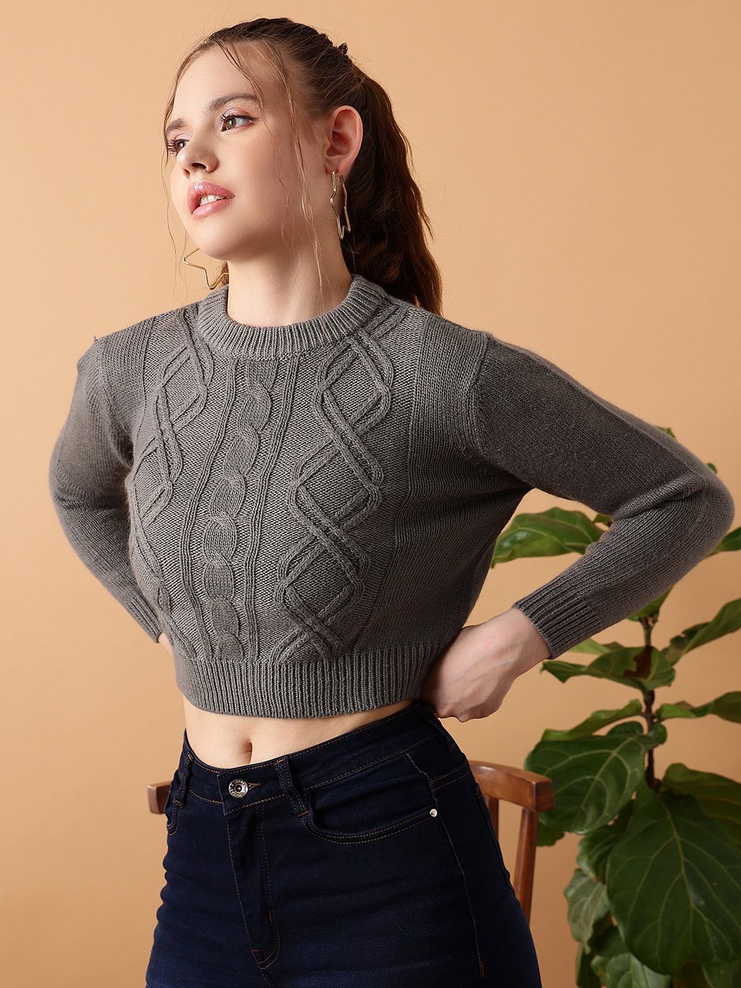 STREET 9 Cable Knit Crop Acrylic Sweater - Image 3