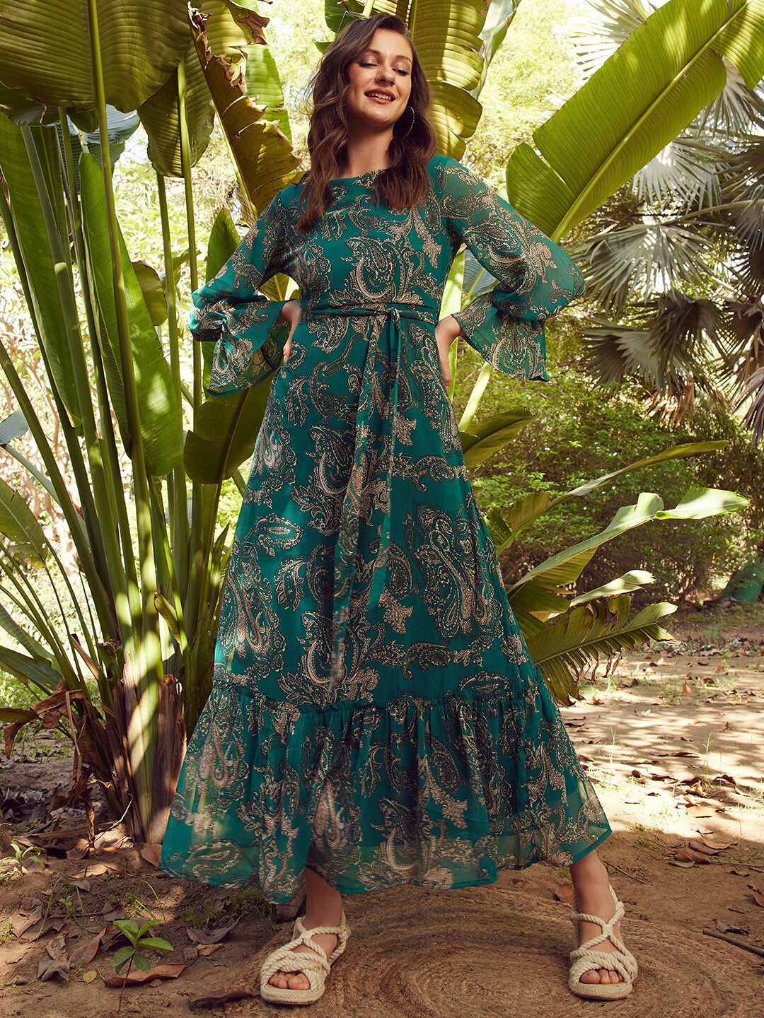 STREET 9 Ethnic Motif Printed Chiffon Maxi Dress - Image 4