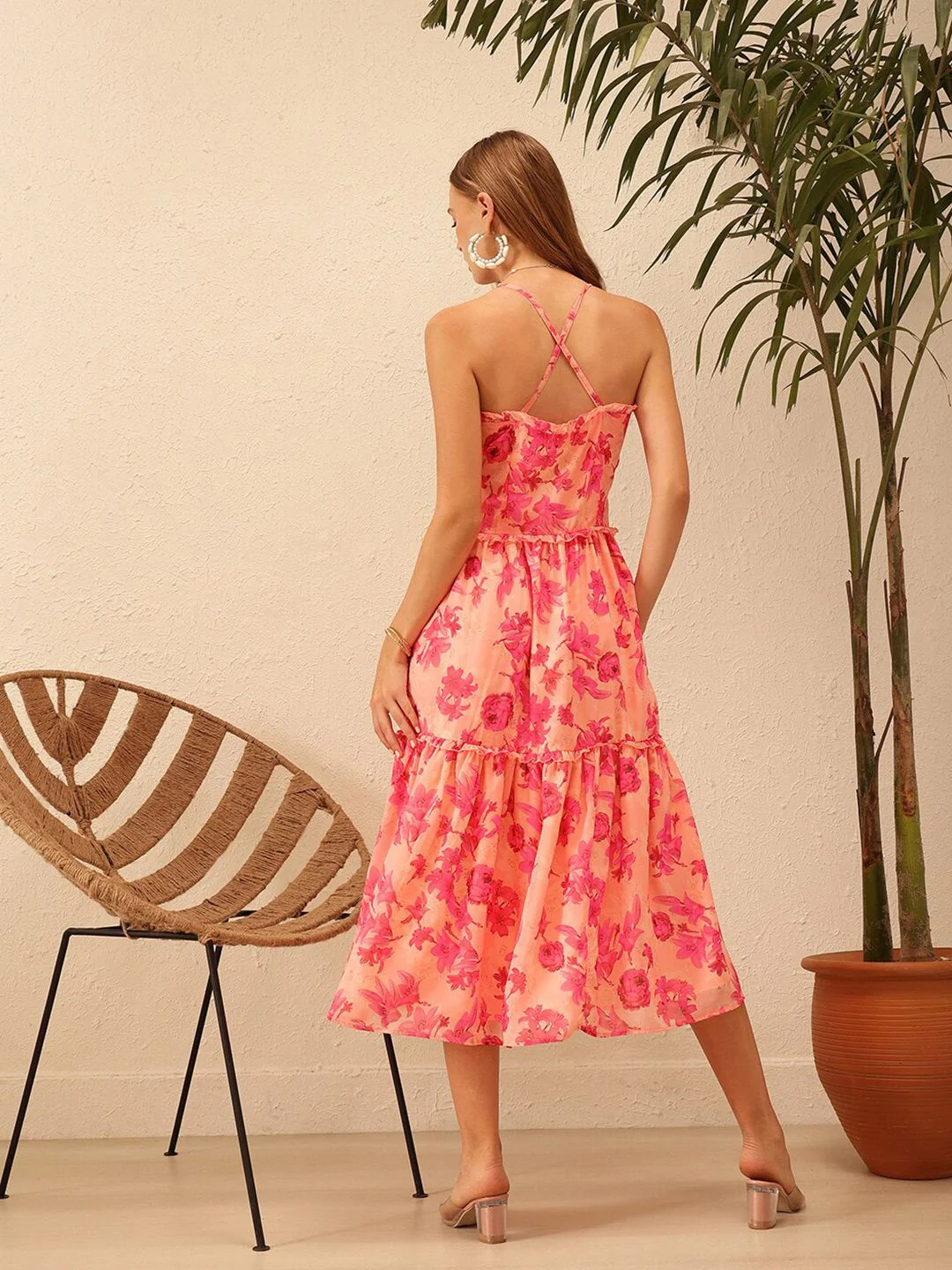 STREET 9 Floral Printed Shoulder Straps Georgette Maxi Dress - Image 4