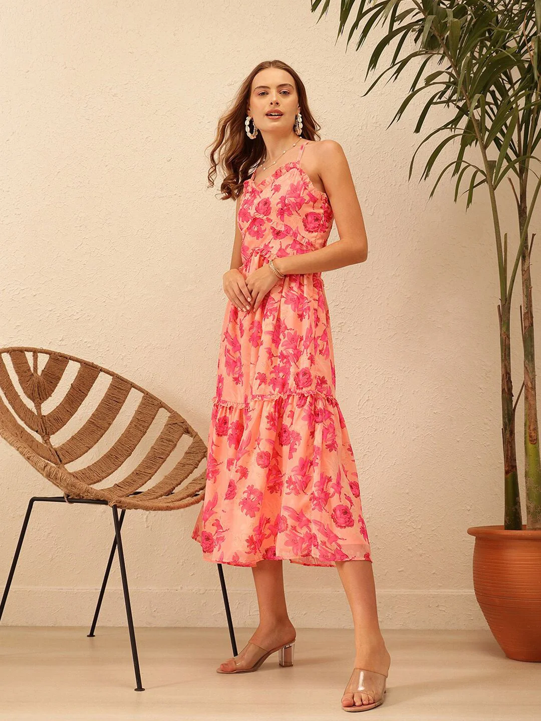STREET 9 Floral Printed Shoulder Straps Georgette Maxi Dress - Image 5