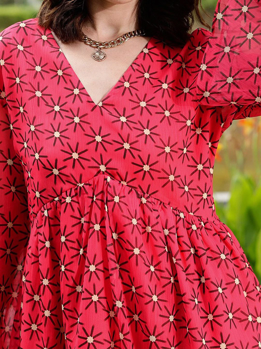STREET 9 Fuchsia Floral Print Bell Sleeves Fit & Flare Mini Dress - Image 2