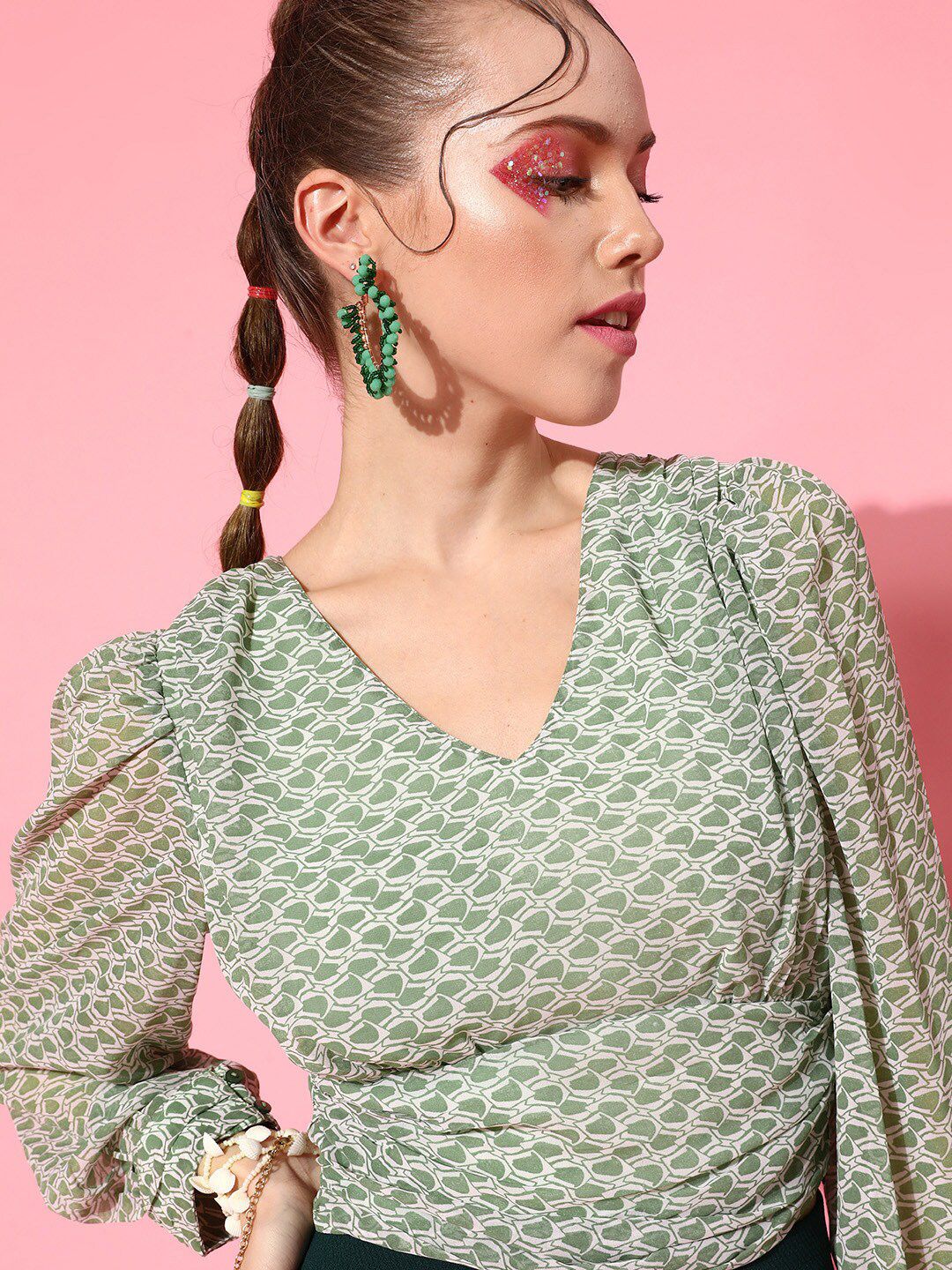 STREET 9 Gorgeous Green Self-Design Top - Image 2
