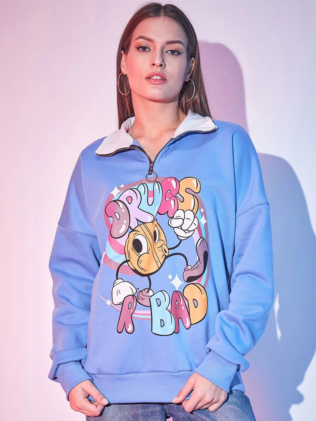 STREET 9 Graphic Printed Pure Cotton Fleece Pullover
