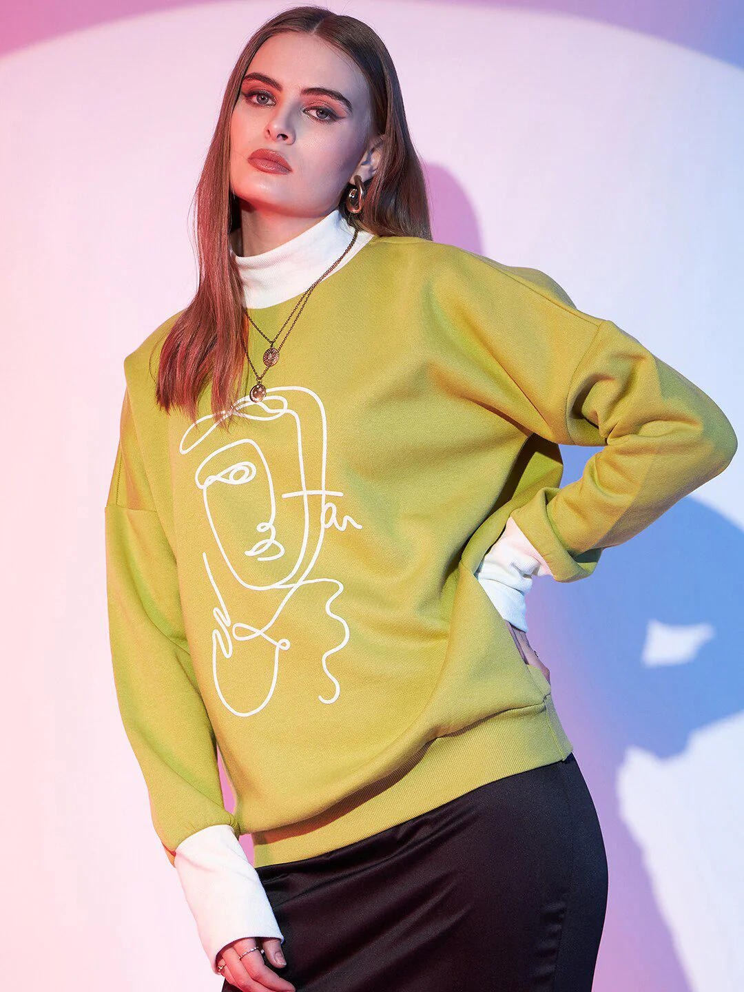 STREET 9 Graphic Printed Turtle Neck Fleece Pullover Sweatshirt - Image 3