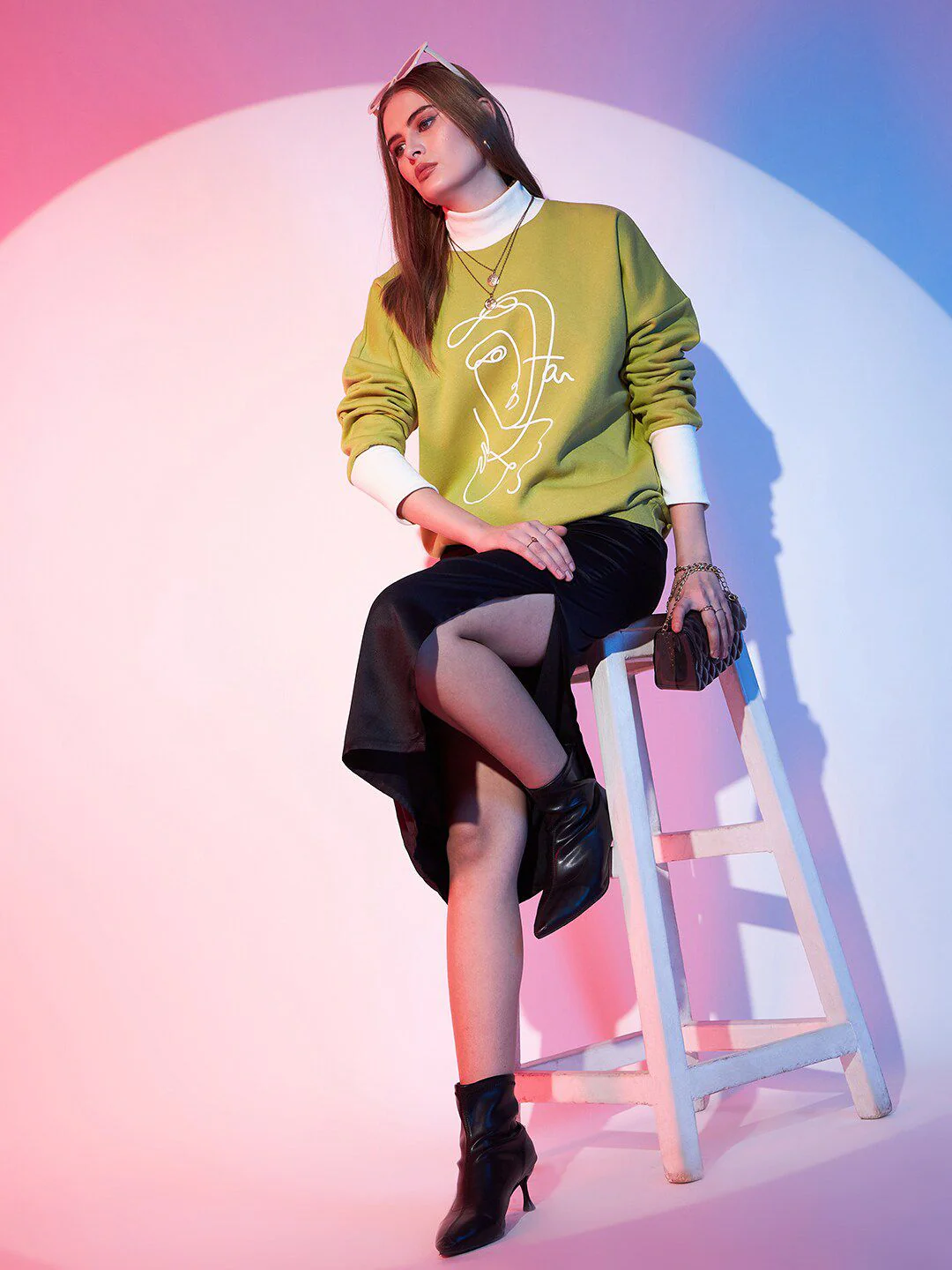 STREET 9 Graphic Printed Turtle Neck Fleece Pullover Sweatshirt - Image 6