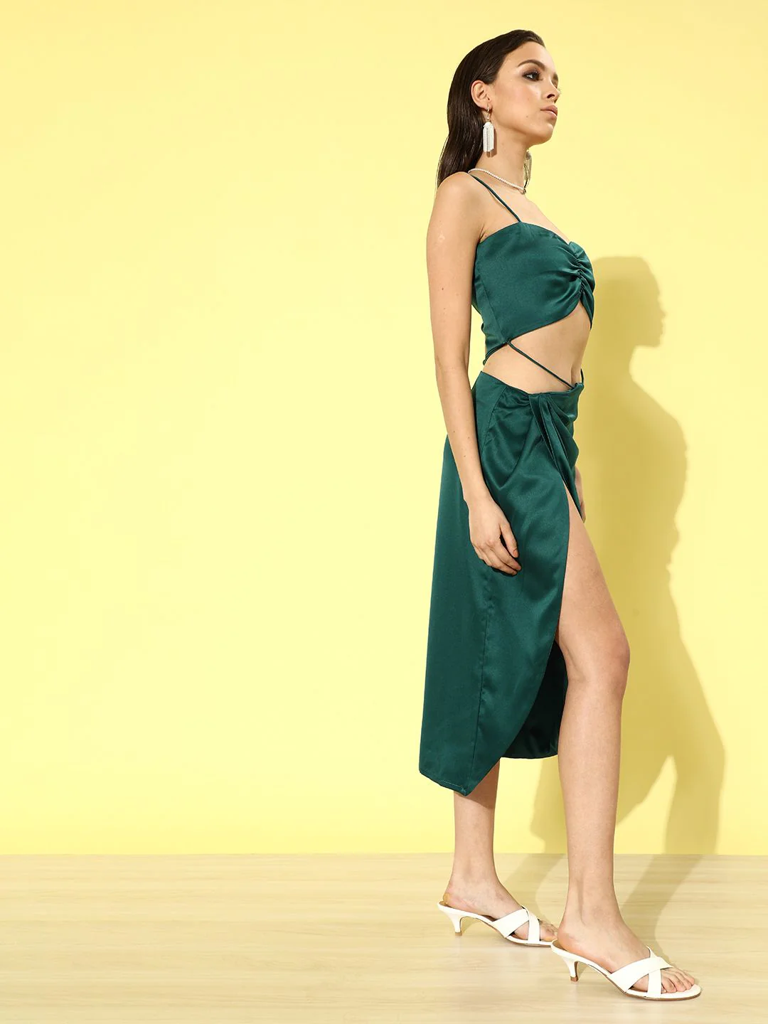 STREET 9 Green Satin Midi Dress - Image 5