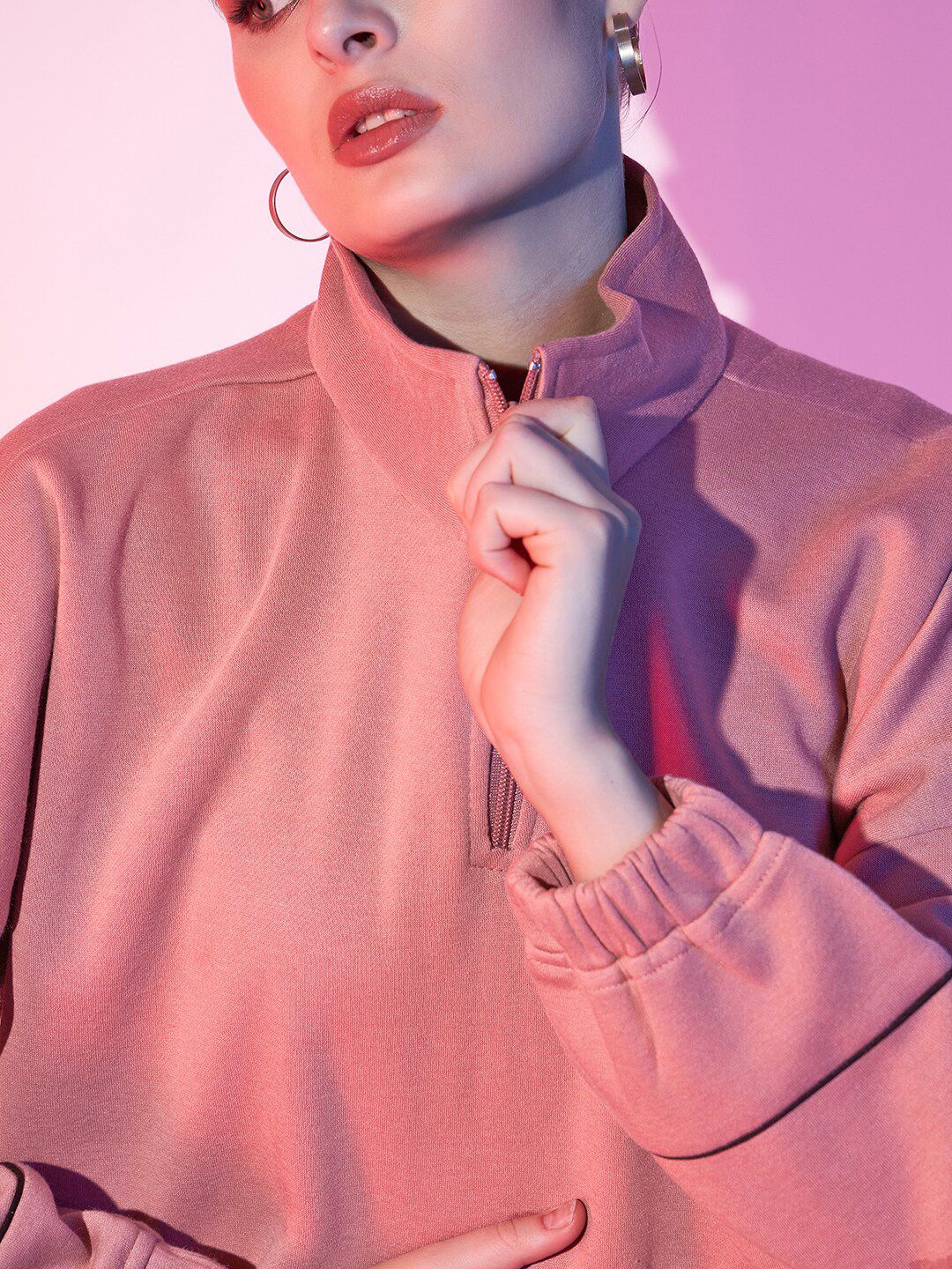 STREET 9 High Neck Half Zipper Fleece Pullover Sweatshirt - Image 2