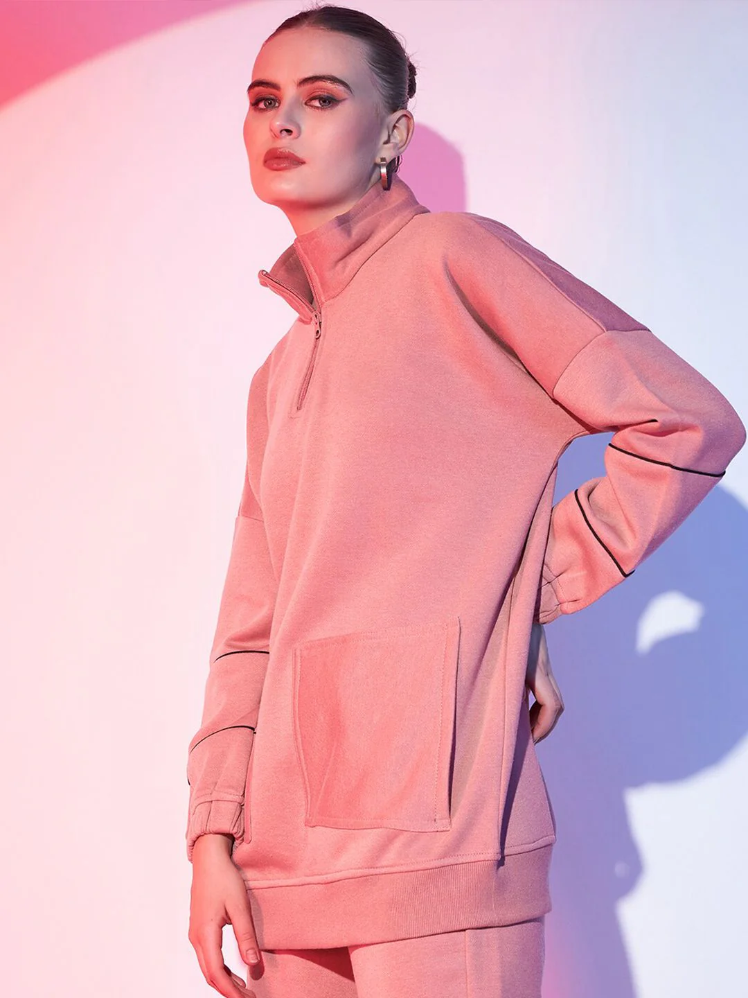 STREET 9 High Neck Half Zipper Fleece Pullover Sweatshirt - Image 3