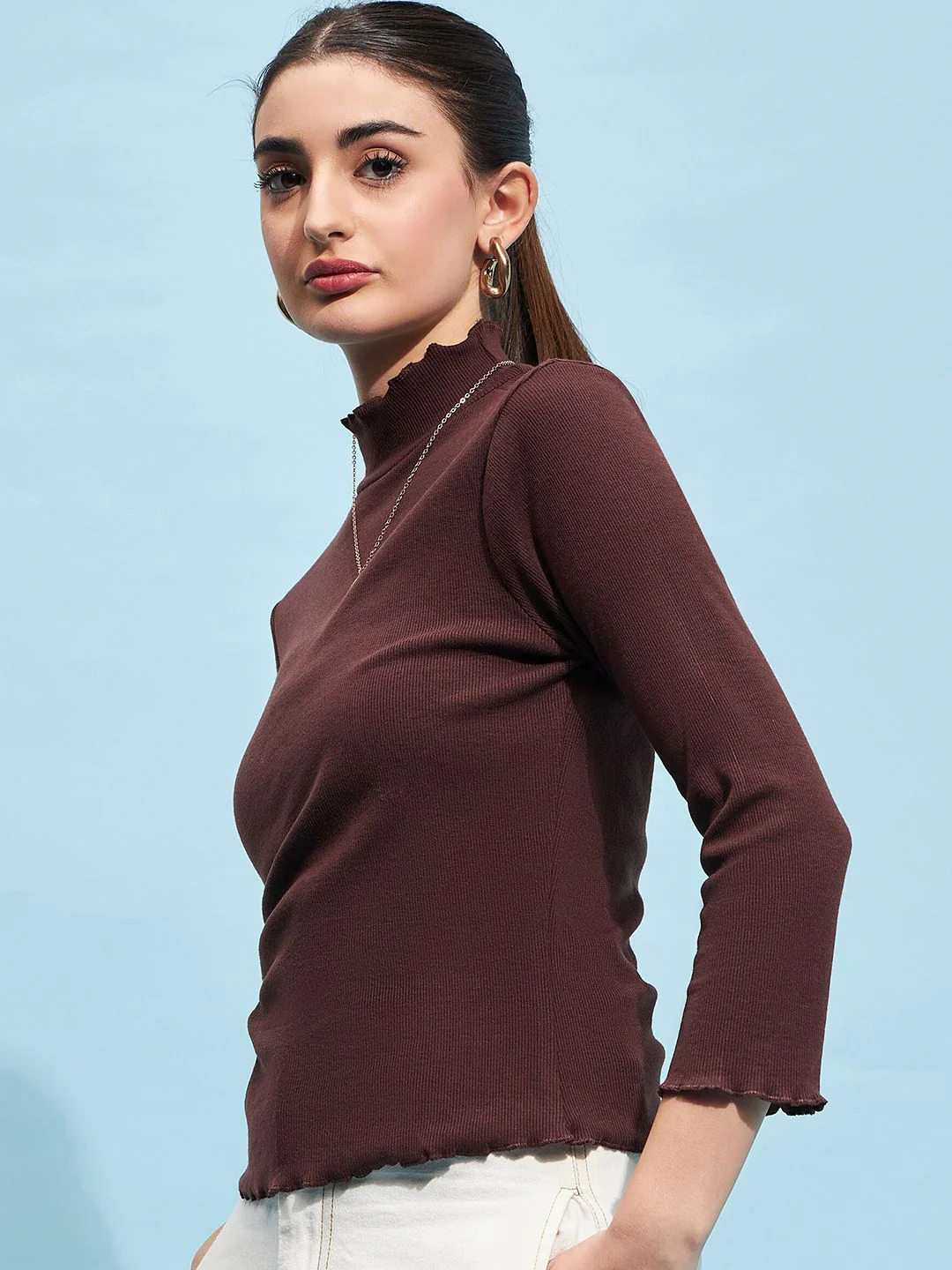 STREET 9 Ribbed High Neck Long Sleeves Regular Top - Image 3