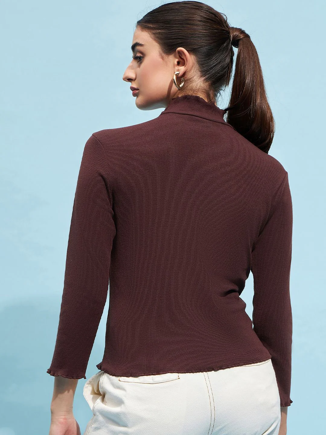 STREET 9 Ribbed High Neck Long Sleeves Regular Top - Image 5