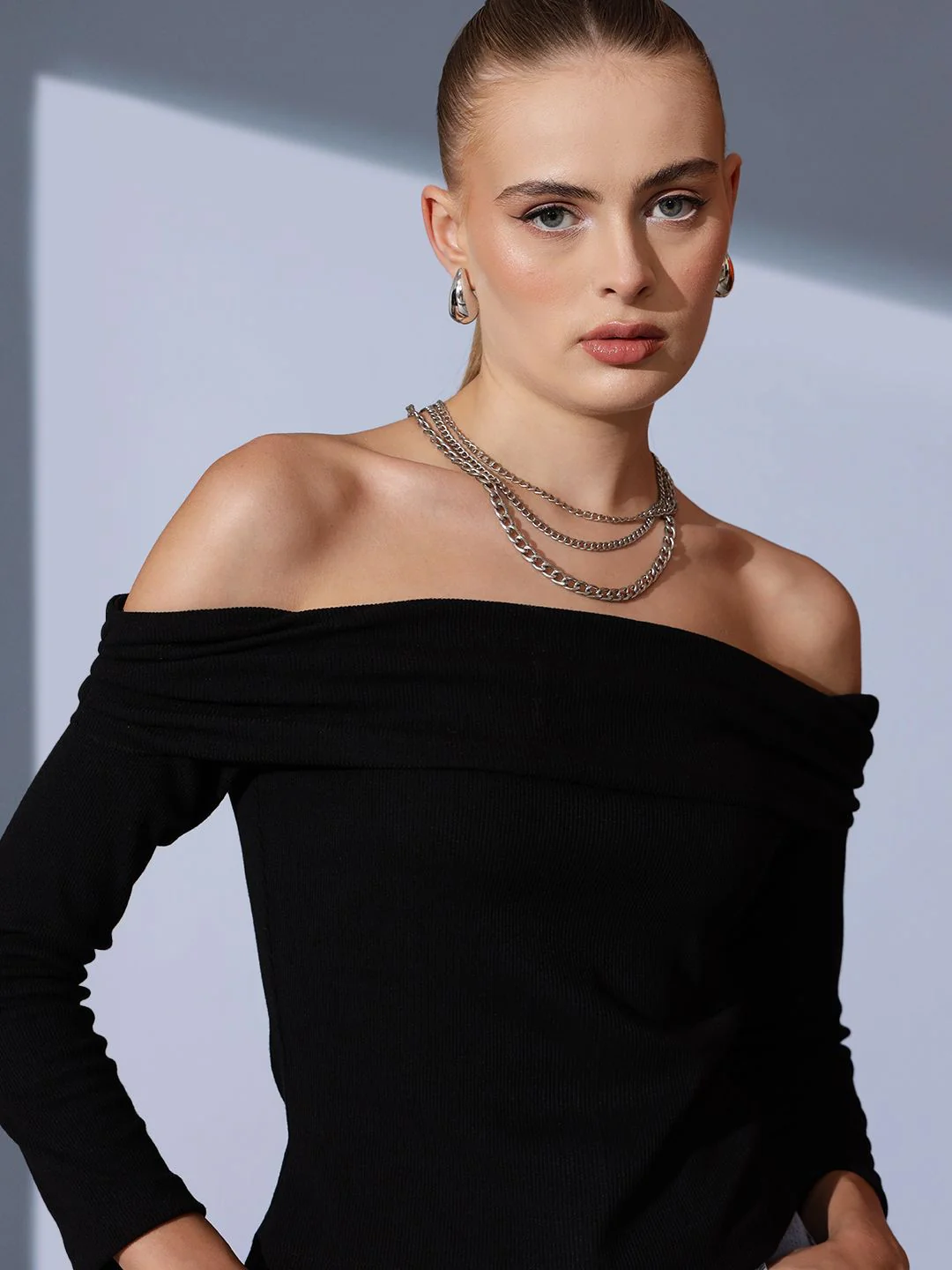 STREET 9 Off-Shoulder Solid Pure Cotton Bardot Top