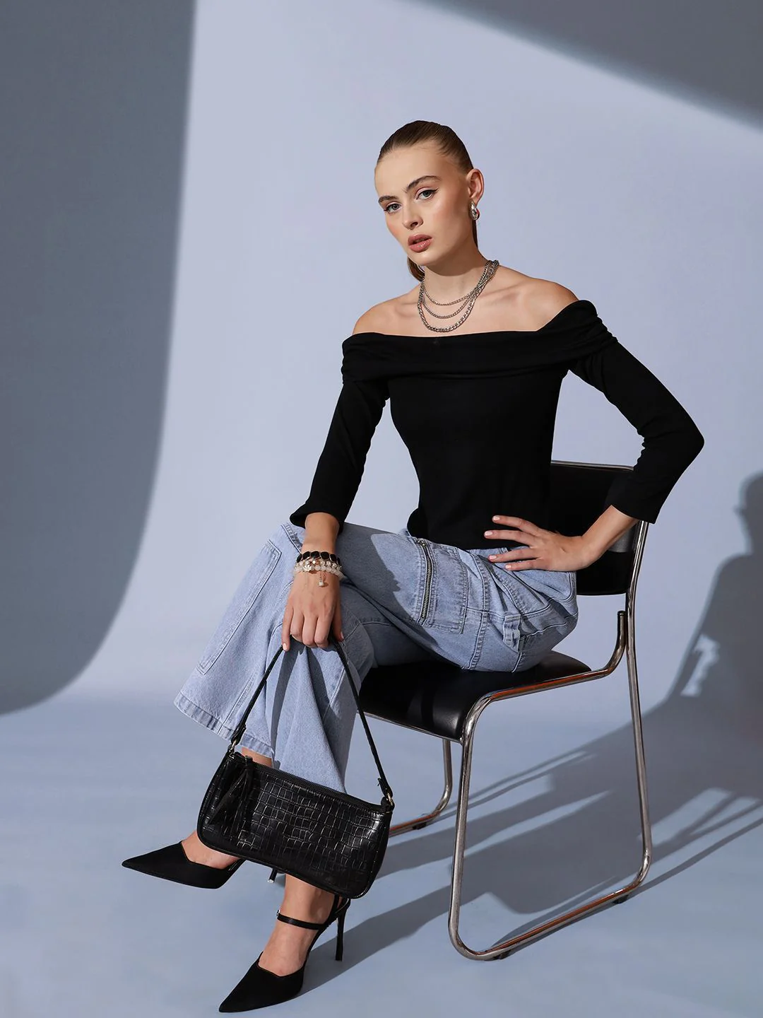 STREET 9 Off-Shoulder Solid Pure Cotton Bardot Top - Image 6
