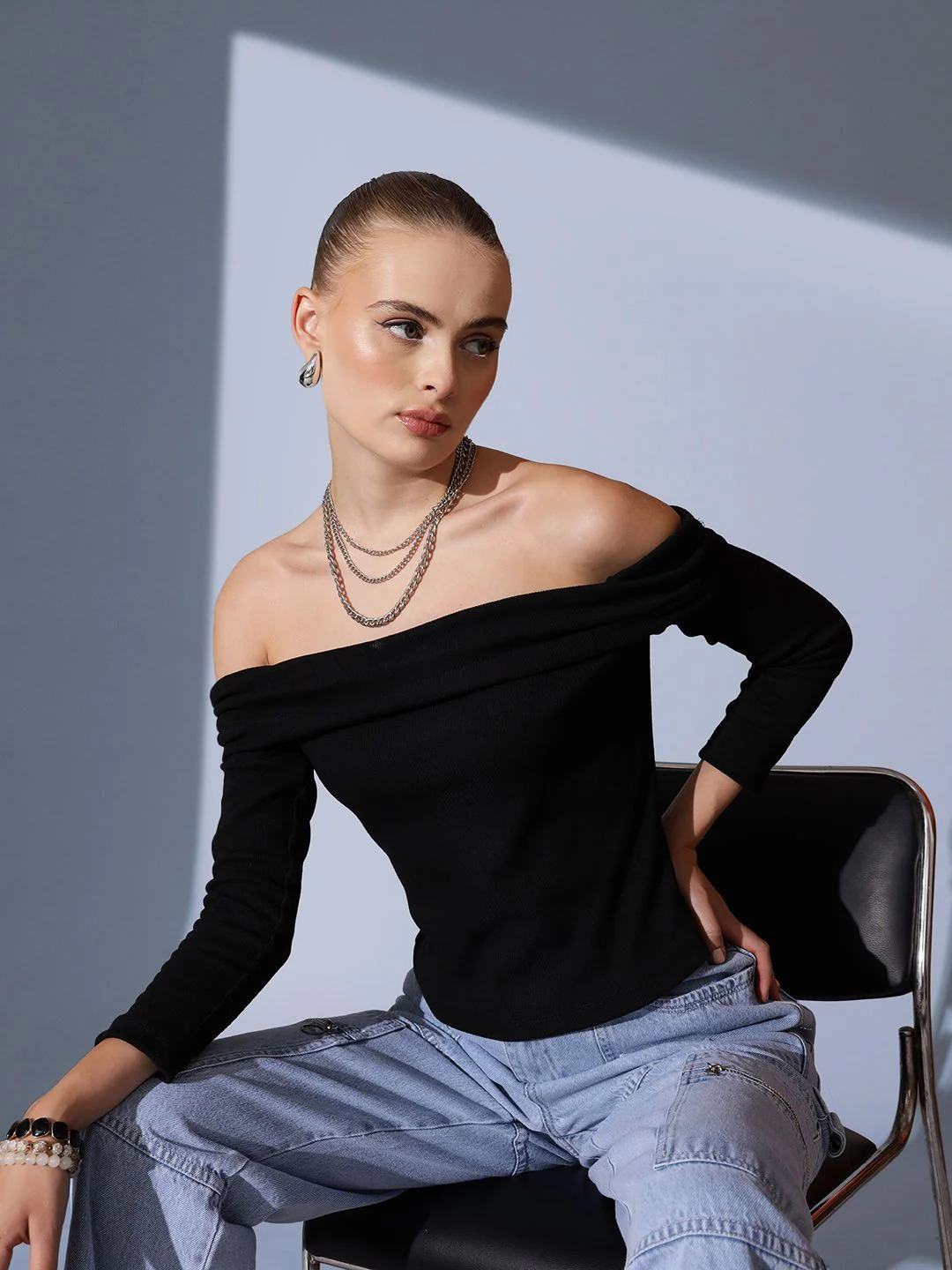STREET 9 Off-Shoulder Solid Pure Cotton Bardot Top - Image 7