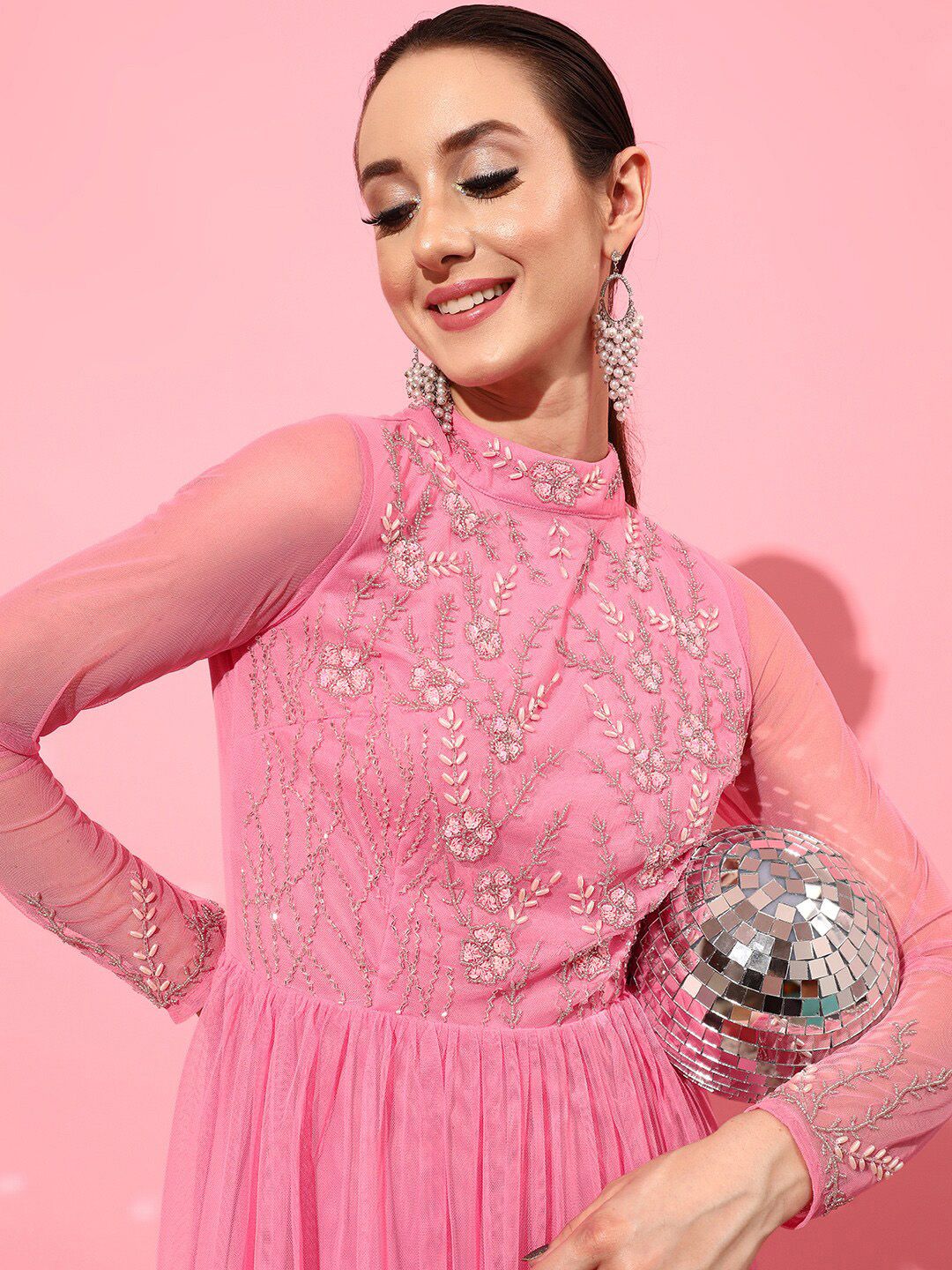 STREET 9 Pink Net Shirt Midi Dress - Image 2