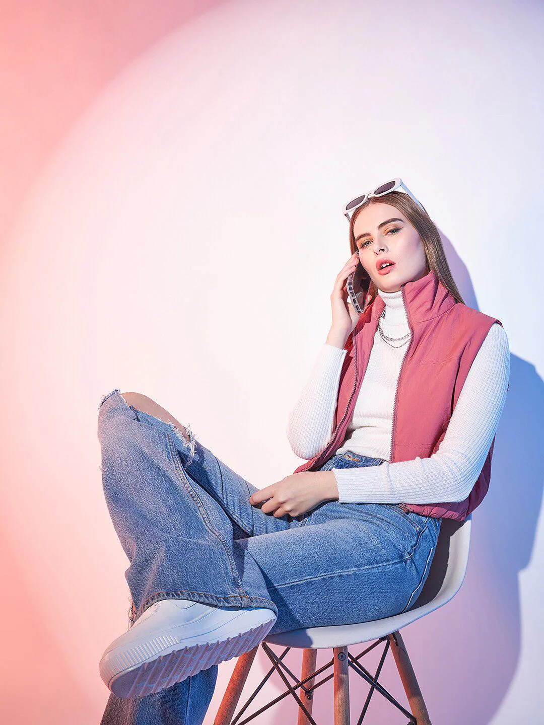STREET 9 Pink Stand Collar Lightweight Sleeveless Crop Puffer Jacket - Image 7