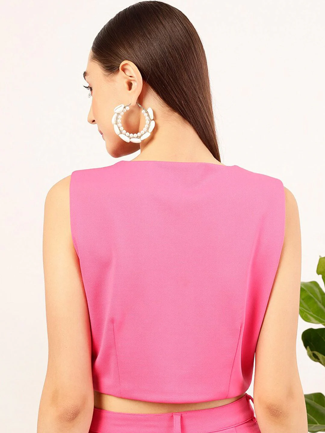 STREET 9 Pink V-Neck Sleeveless Vest Crop Top - Image 5