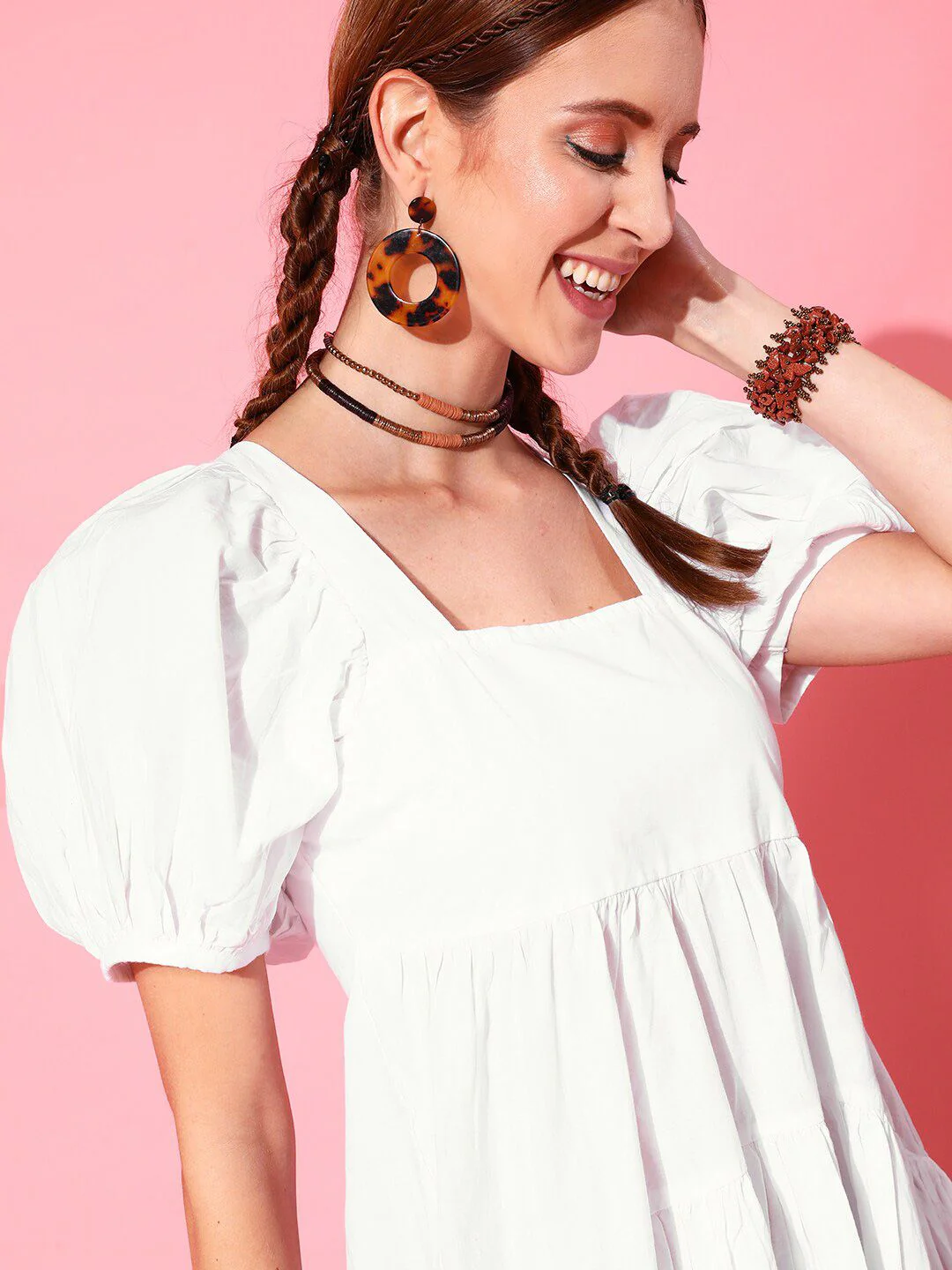 STREET 9 Puff Sleeves Pure Cotton Empire Dress - Image 2