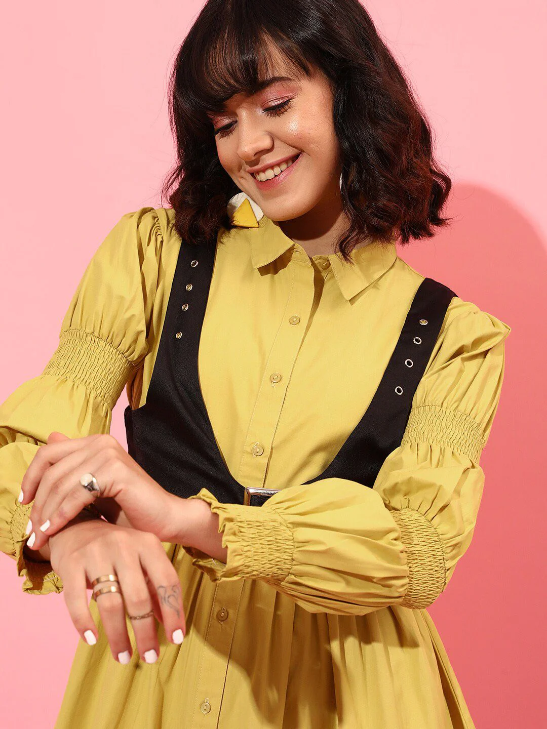 STREET 9 Puff Sleeves Pure Cotton Shirt Dress - Image 2