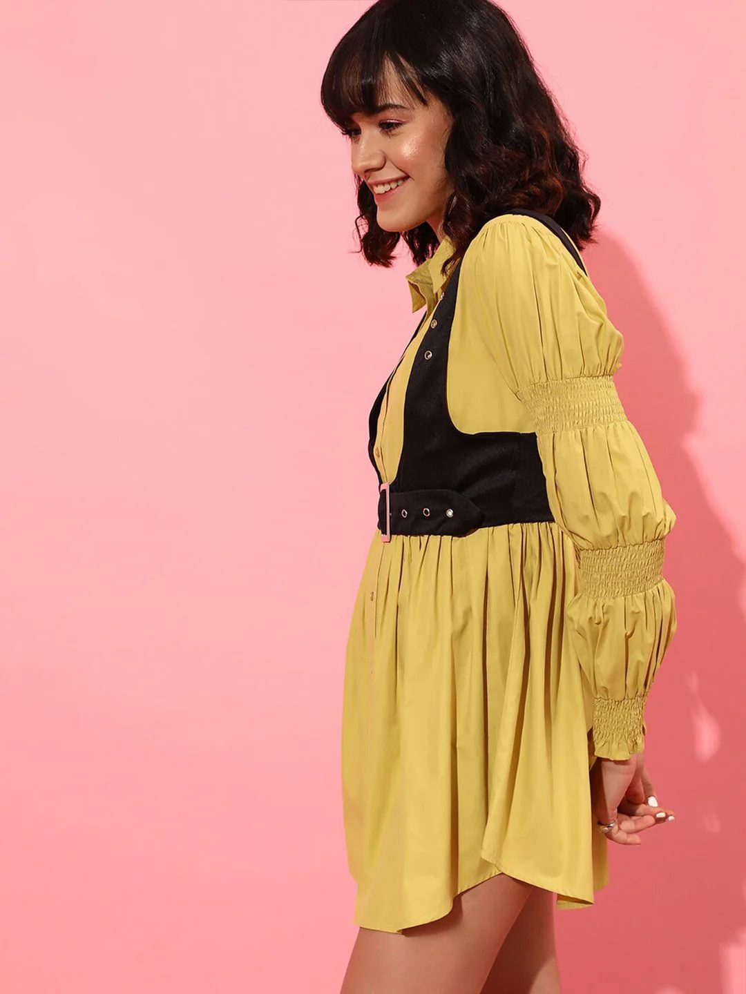 STREET 9 Puff Sleeves Pure Cotton Shirt Dress - Image 3